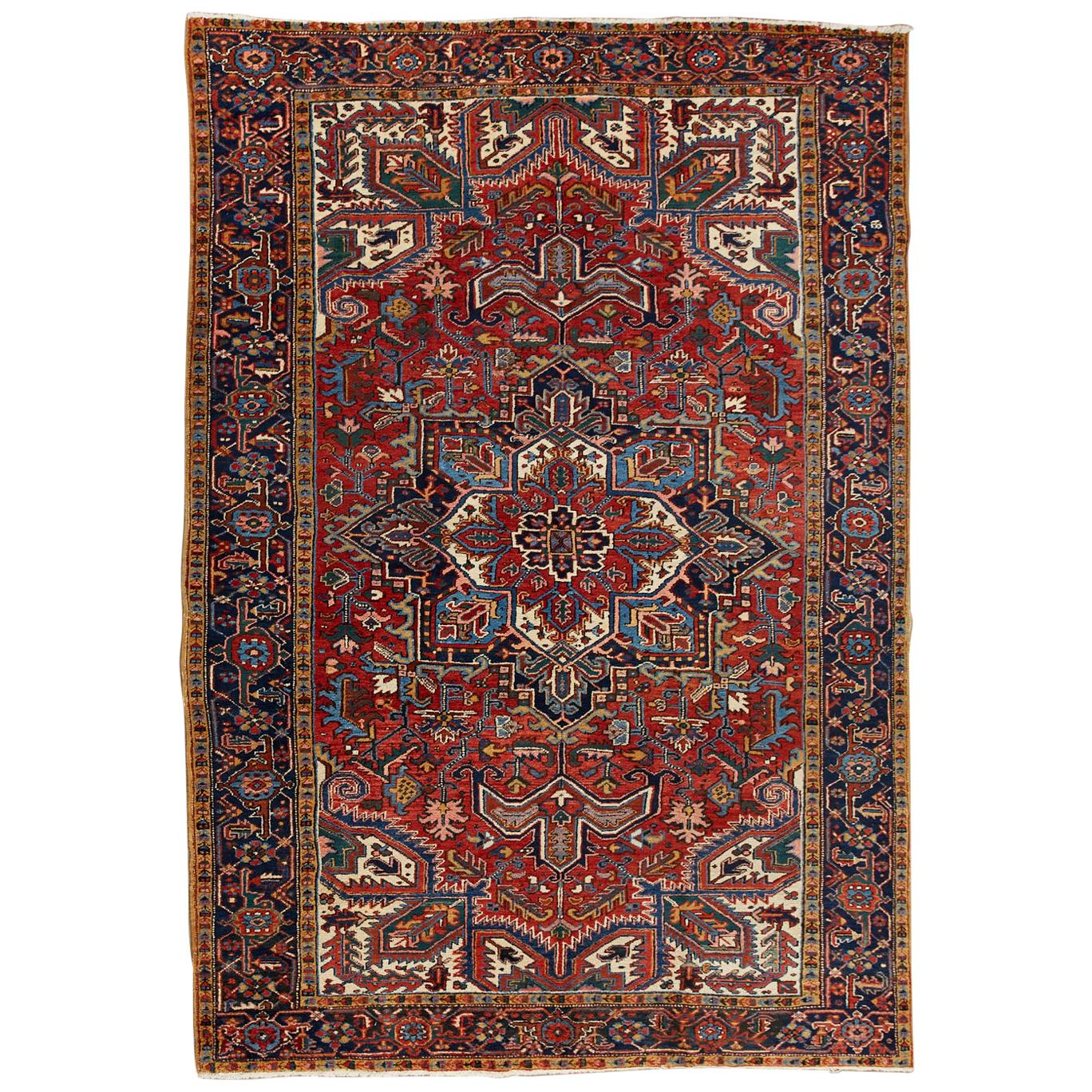 Early 20th Century Antique Persian Heriz Rug For Sale
