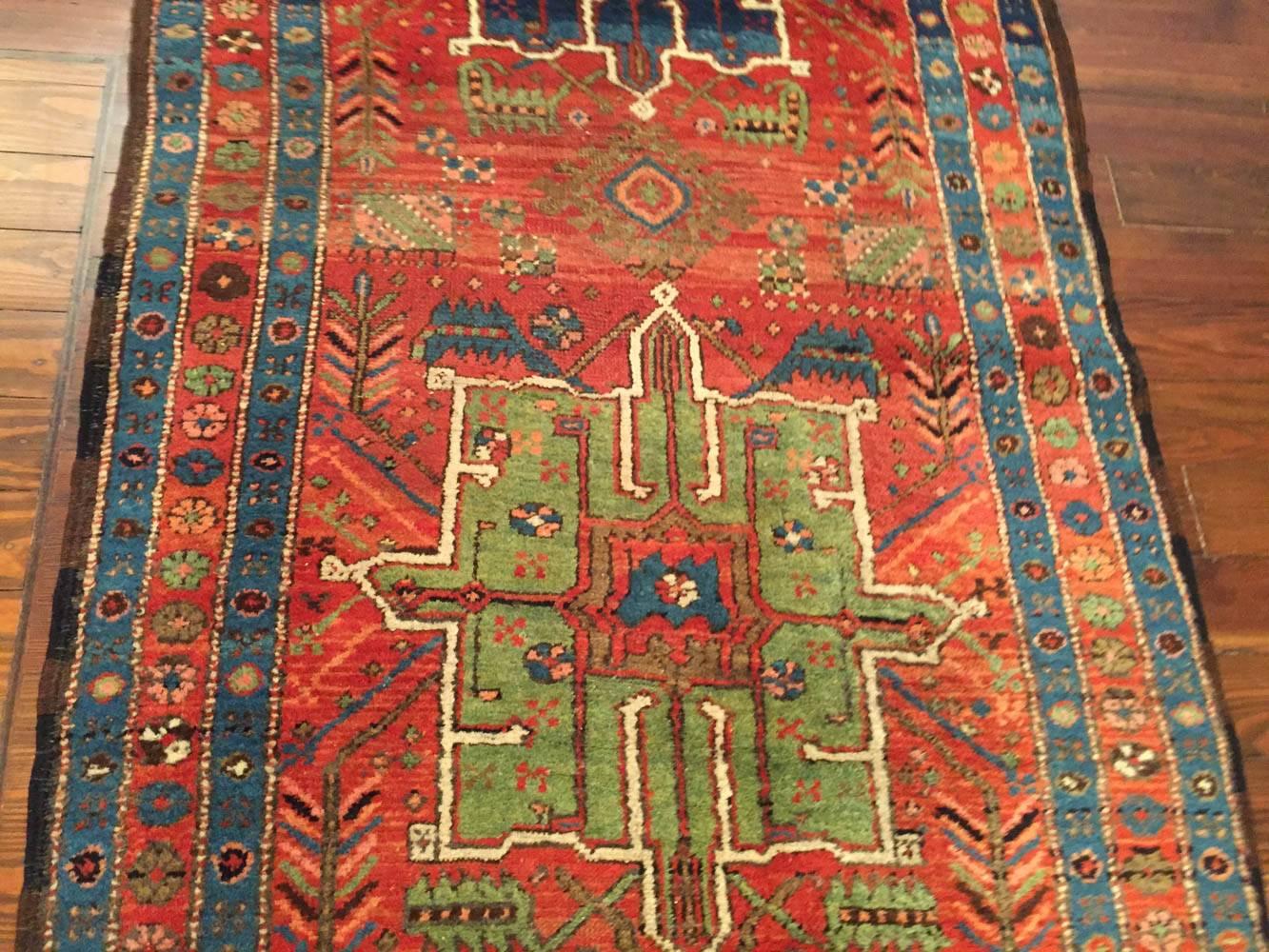Heriz Serapi Early 20th Century Antique Persian Heriz Runner Rug For Sale