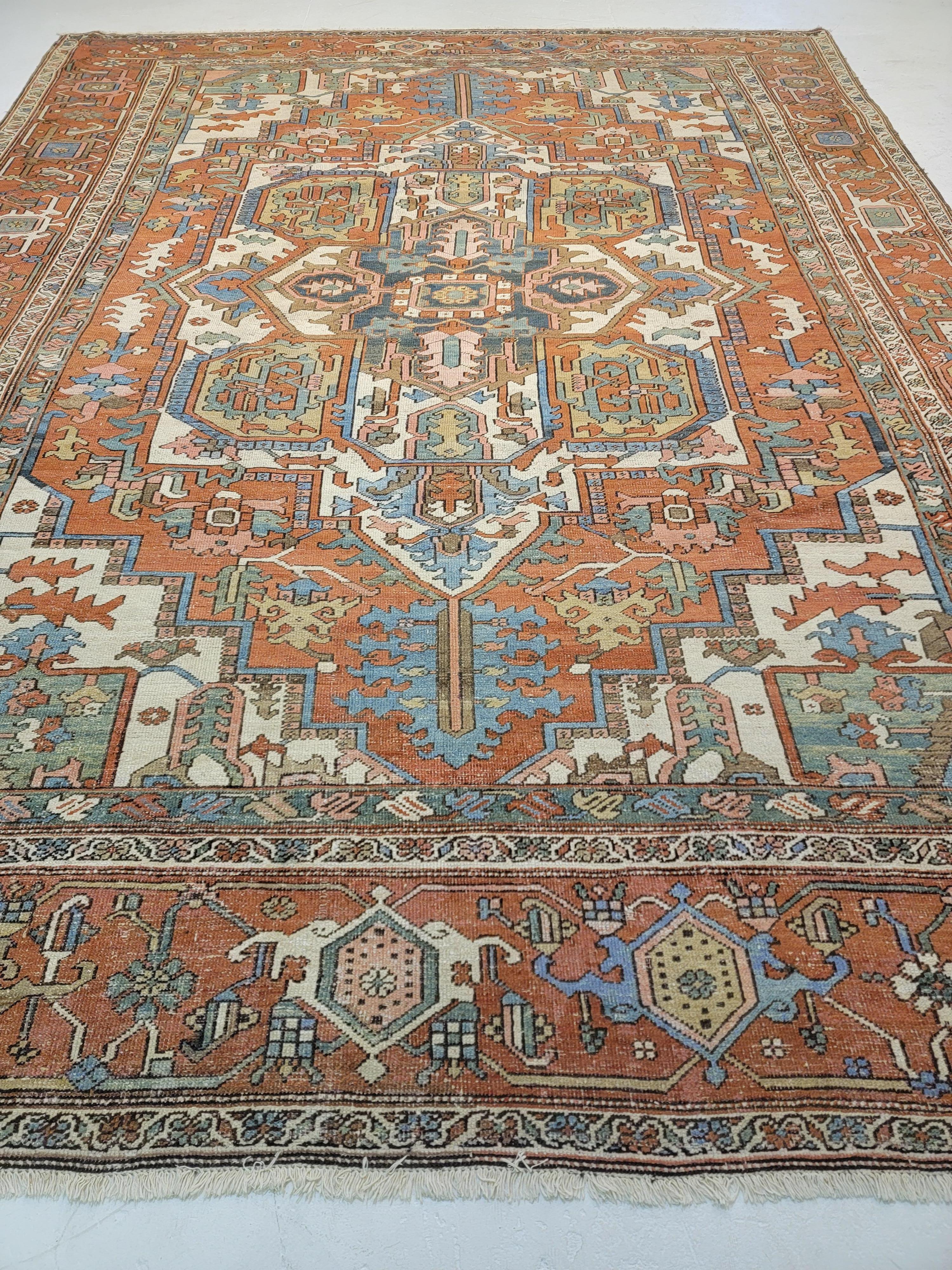 Hand-Knotted Early 20th Century Antique Persian Heriz Serapi Rug For Sale