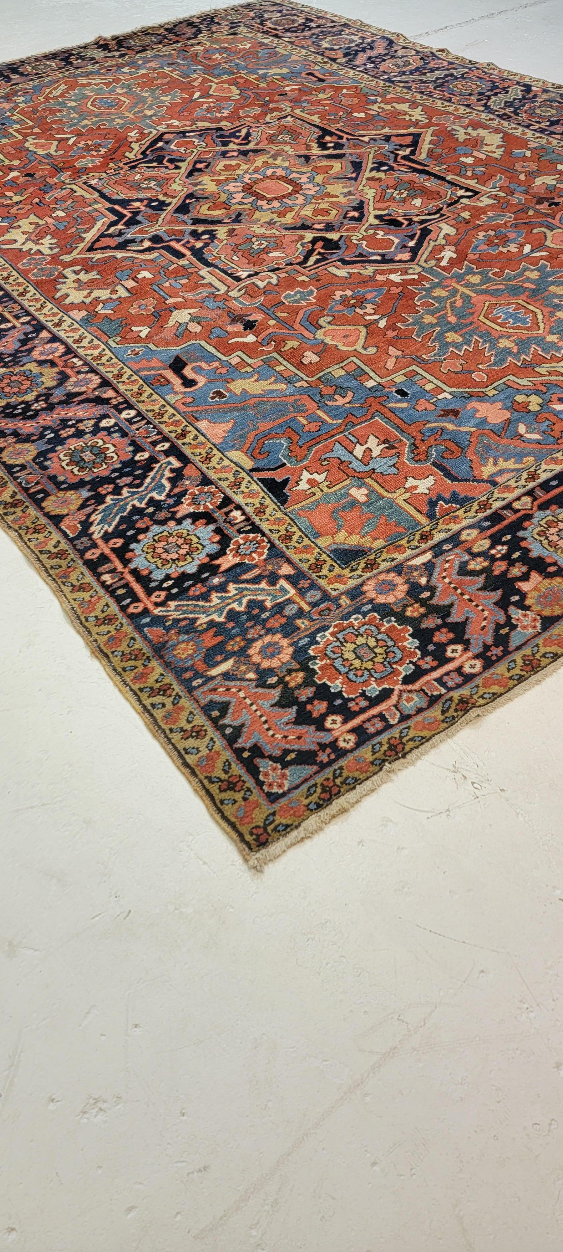 Hand-Knotted Early 20th Century Antique Persian Heriz Serapi Rug For Sale