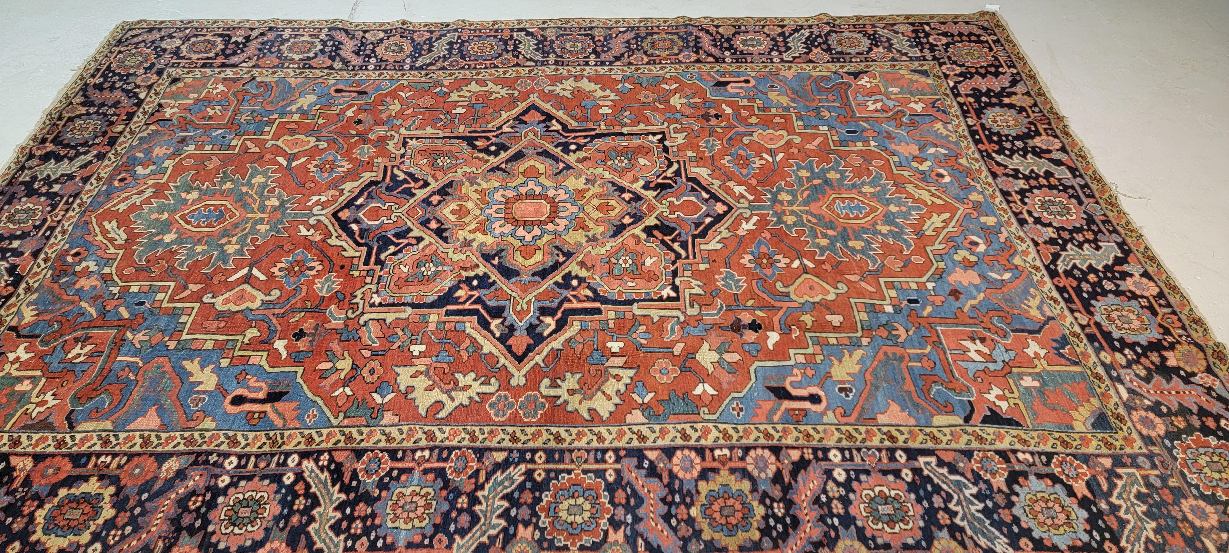 Wool Early 20th Century Antique Persian Heriz Serapi Rug For Sale