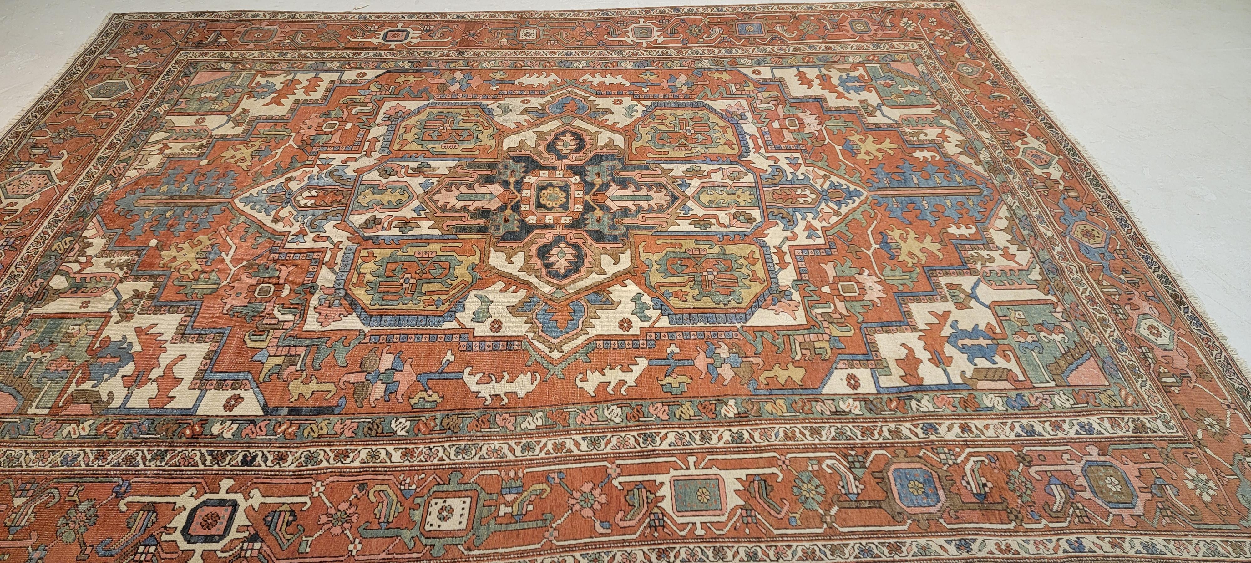 Wool Early 20th Century Antique Persian Heriz Serapi Rug For Sale