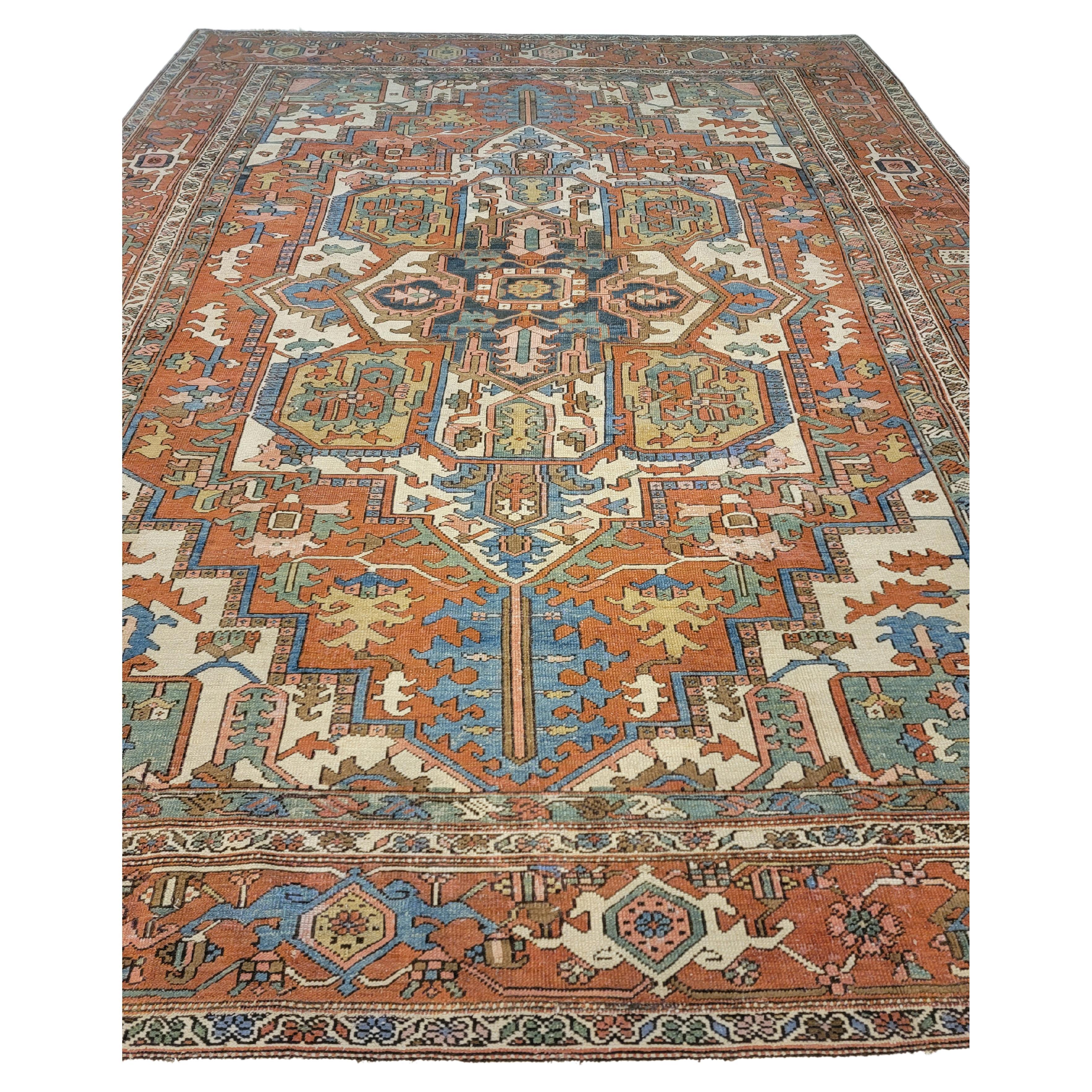Early 20th Century Antique Persian Heriz Serapi Rug For Sale