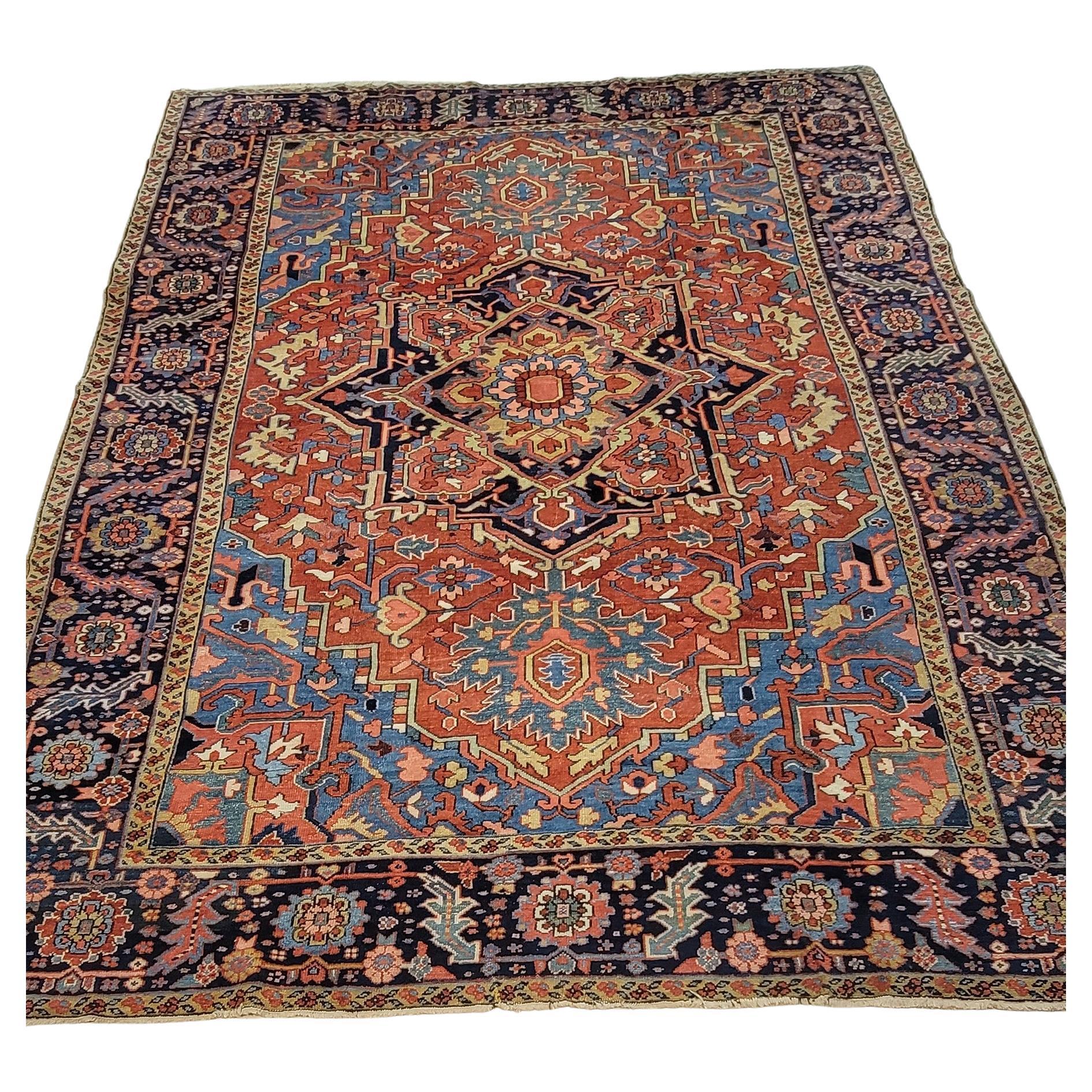 Early 20th Century Antique Persian Heriz Serapi Rug For Sale