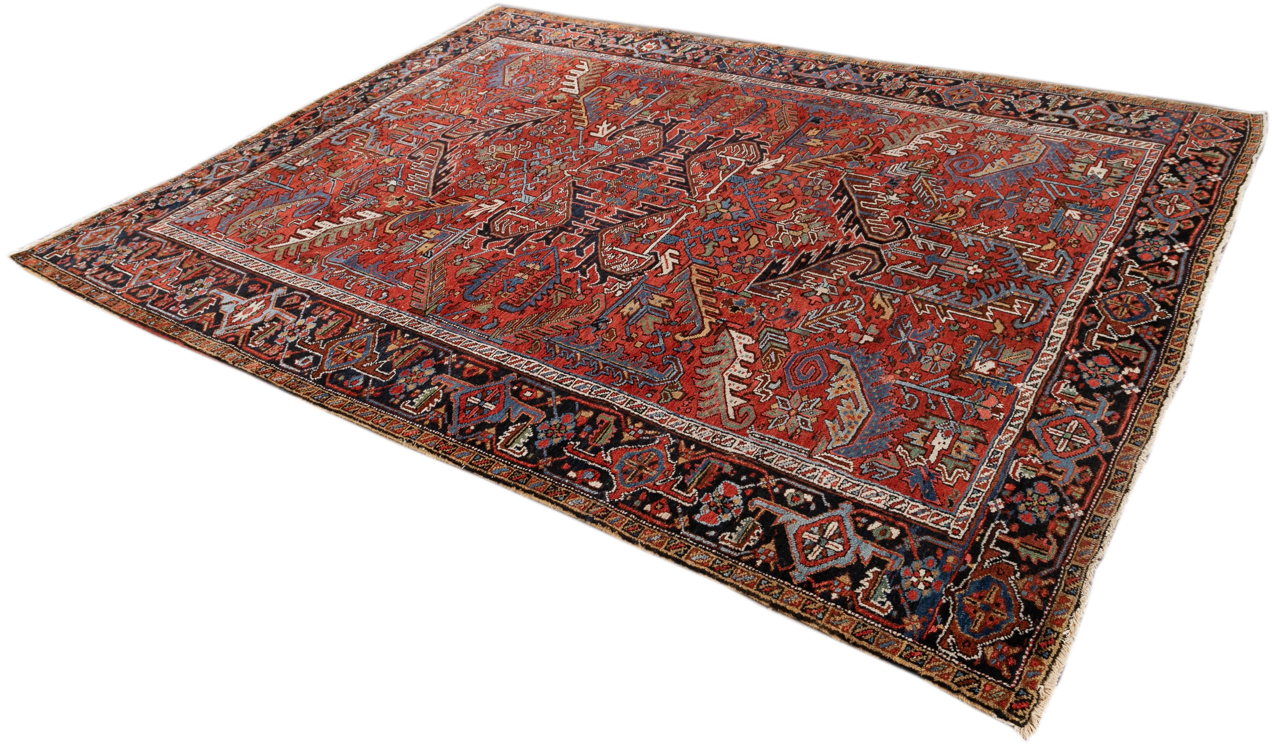 20th Century Antique Persian Heriz Red Wool Rug For Sale 4
