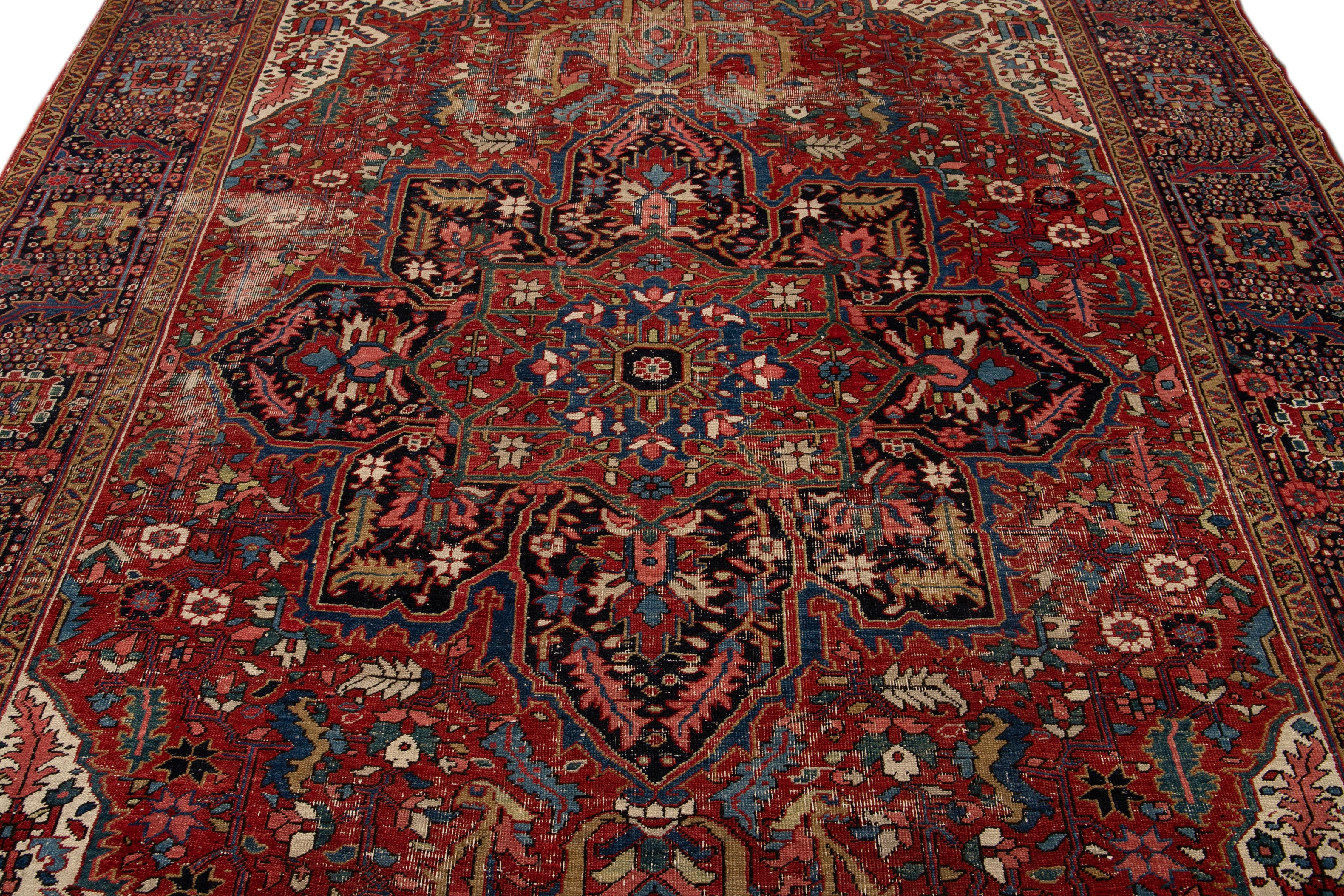 Early 20th Century Antique Persian Heriz Wool Rug 14