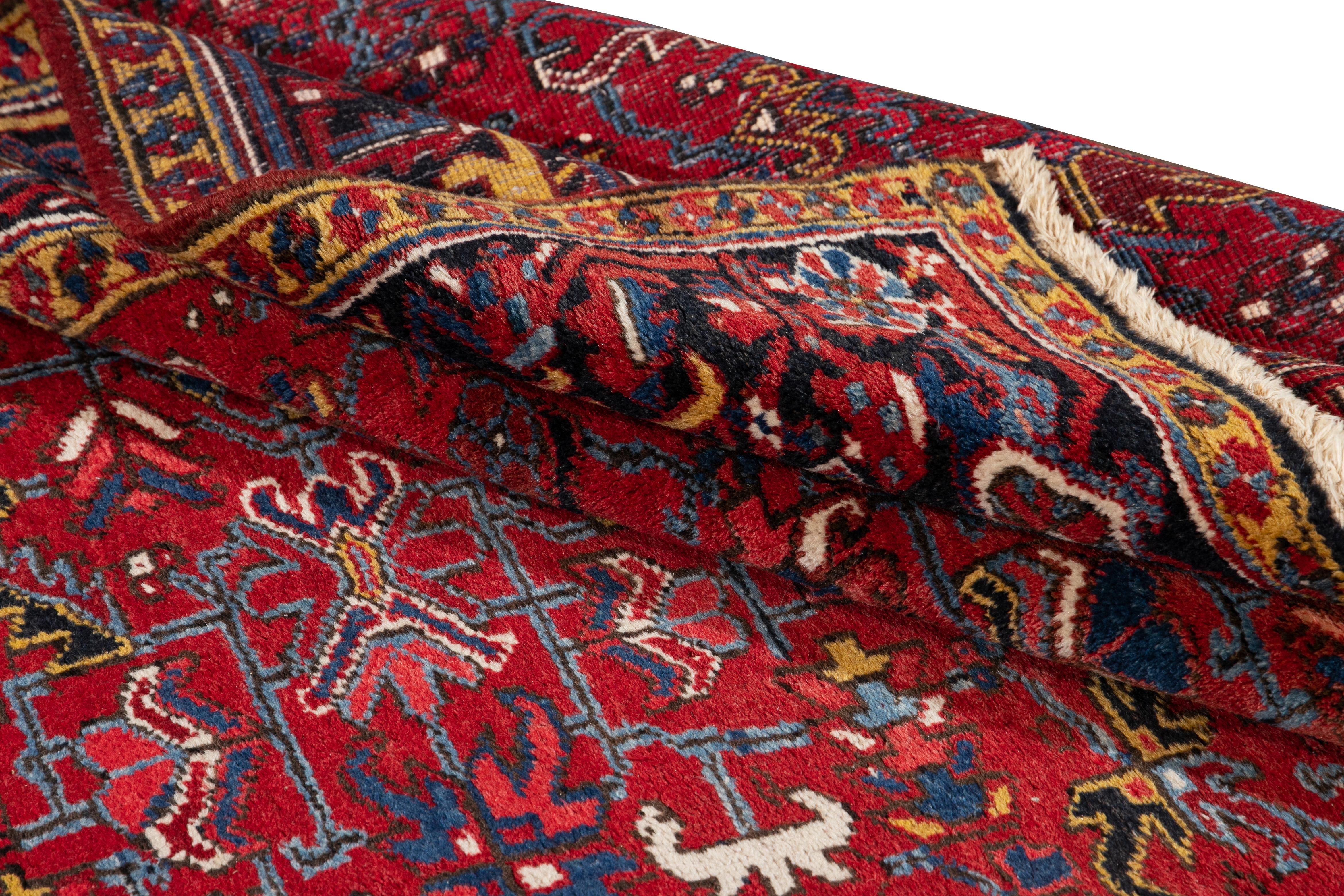 Hand-Knotted Early 20th Century Antique Persian Heriz Red Wool Rug For Sale
