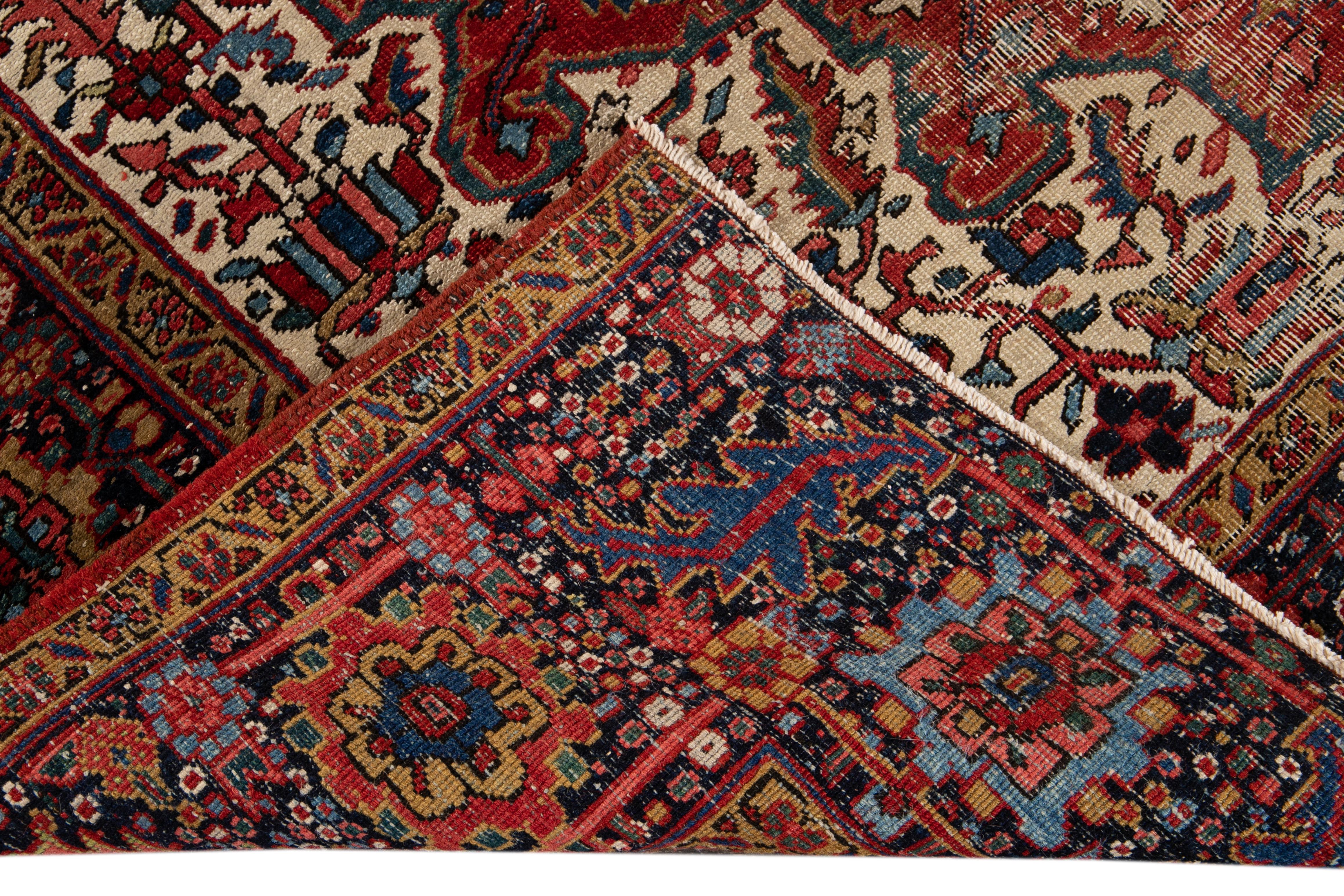 Hand-Knotted Early 20th Century Antique Persian Heriz Wool Rug