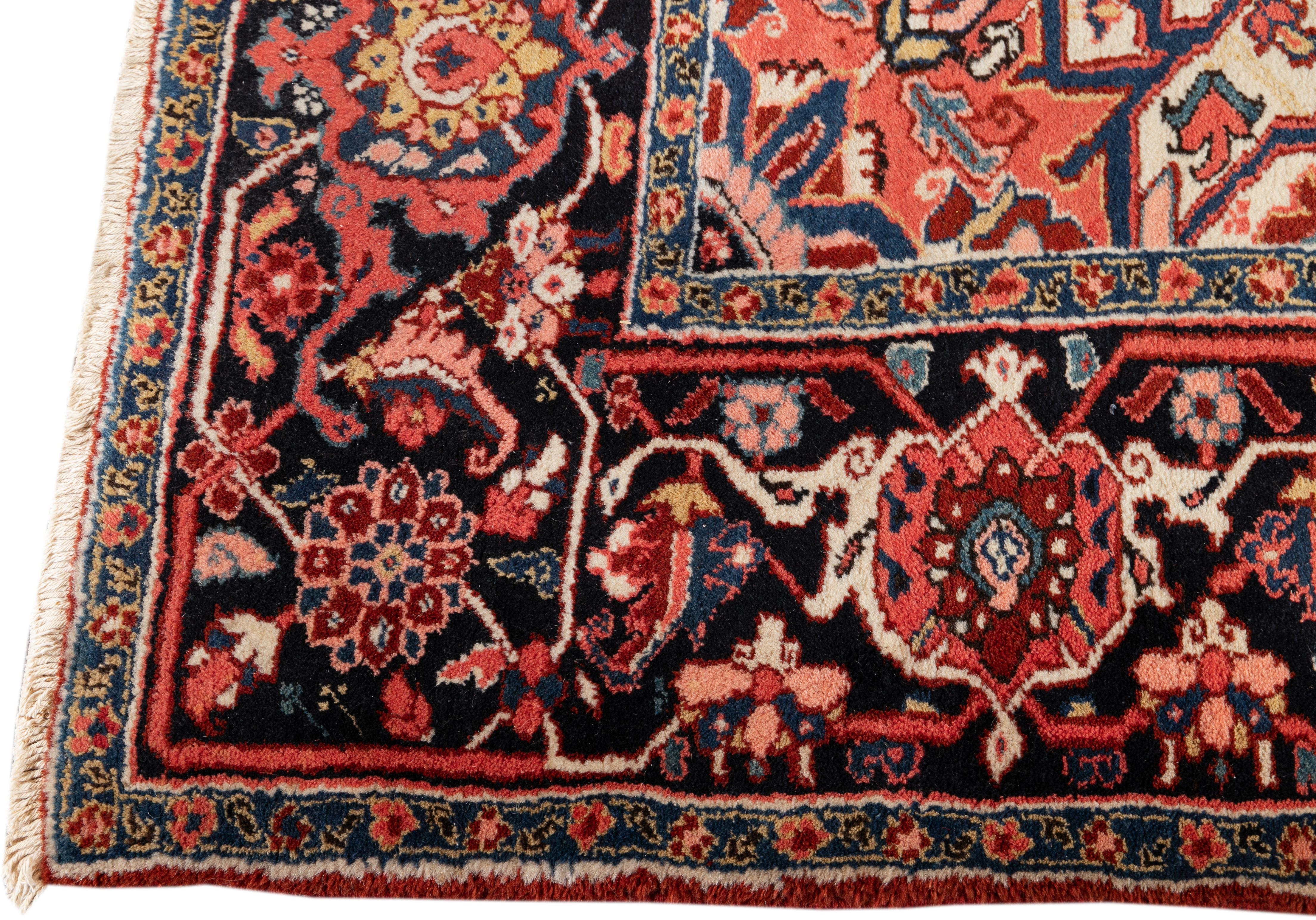 Antique Persian Heriz Medallion Handmade Red Wool Rug In Good Condition For Sale In Norwalk, CT
