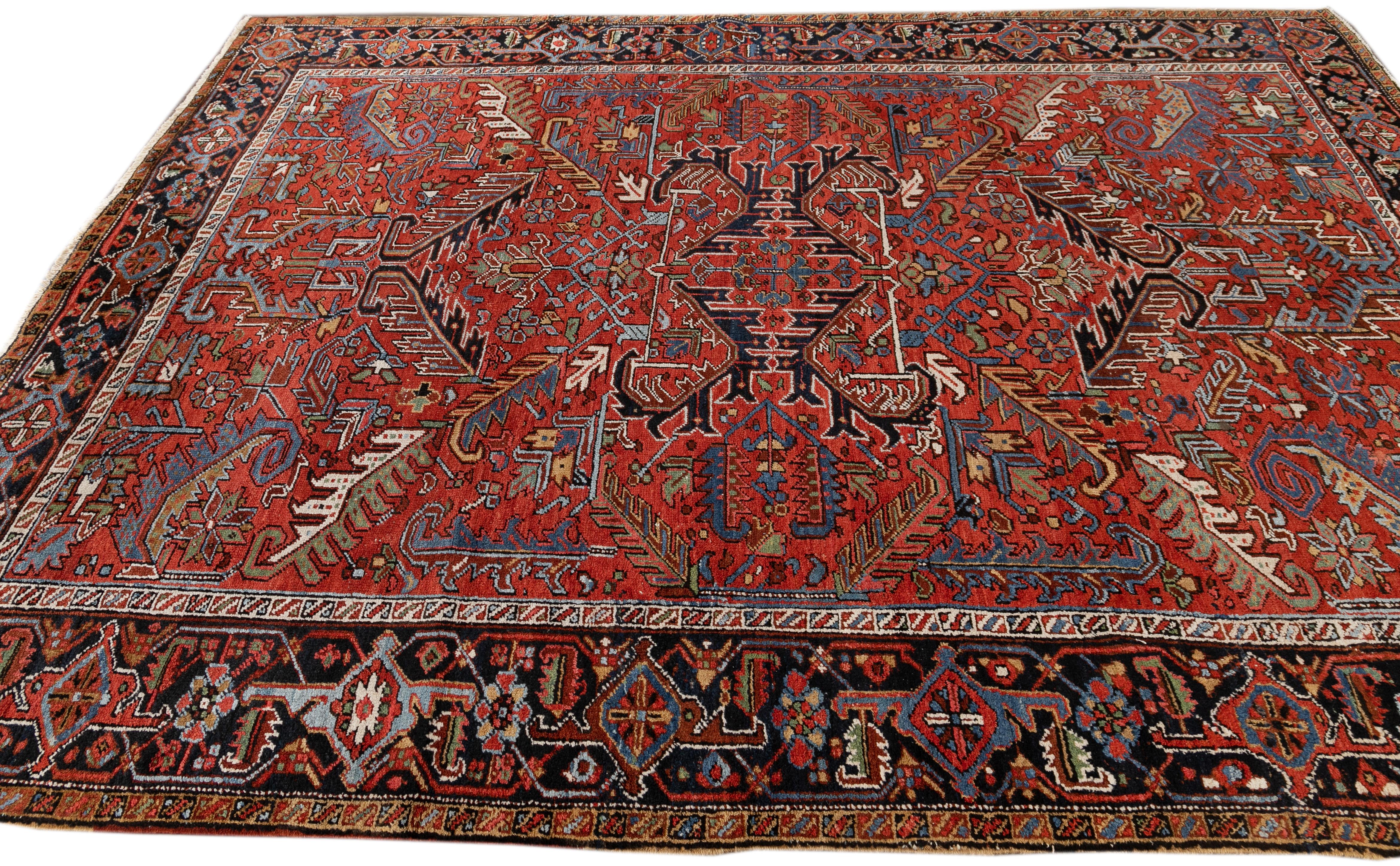 20th Century Antique Persian Heriz Red Wool Rug For Sale 1