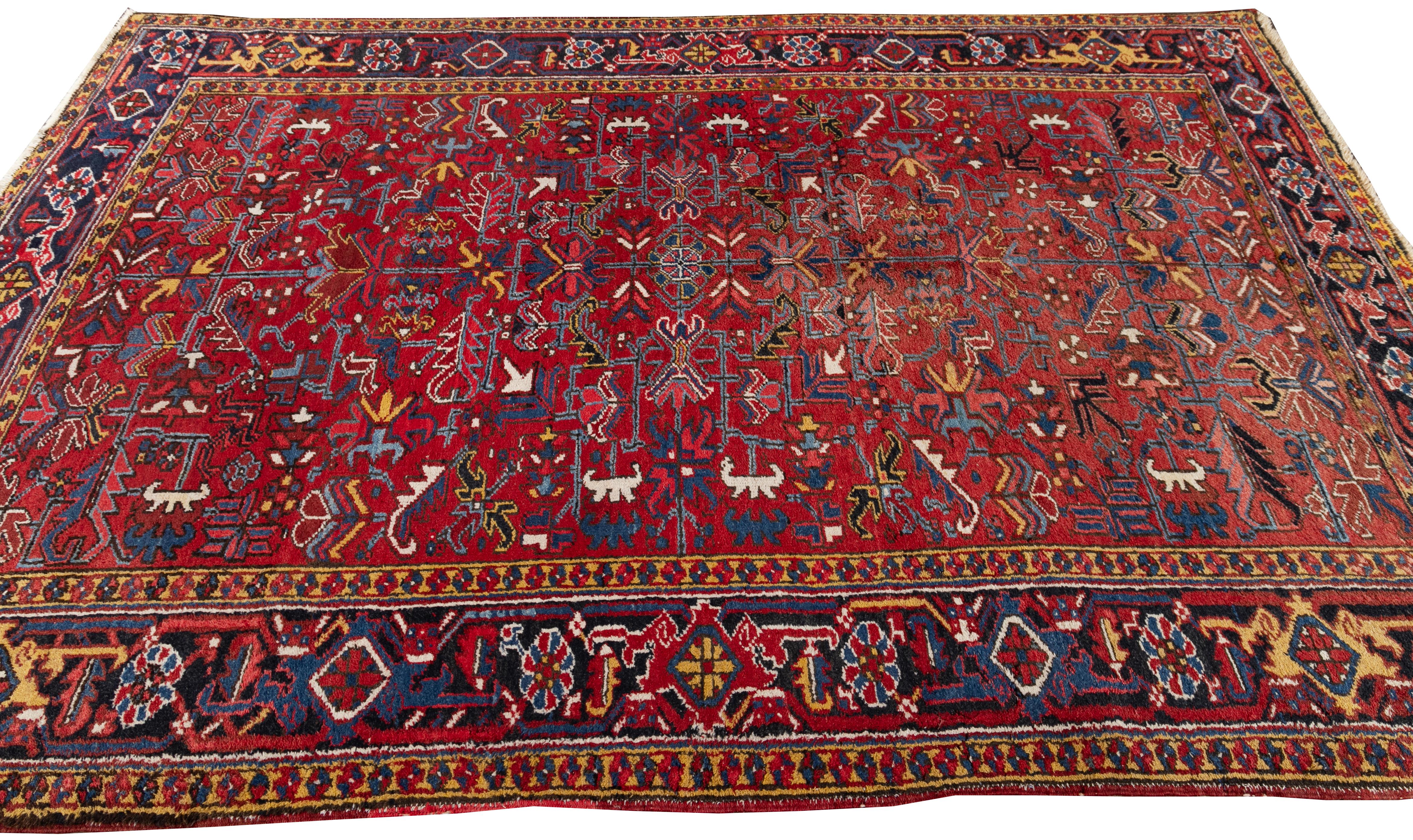 Early 20th Century Antique Persian Heriz Red Wool Rug For Sale 2