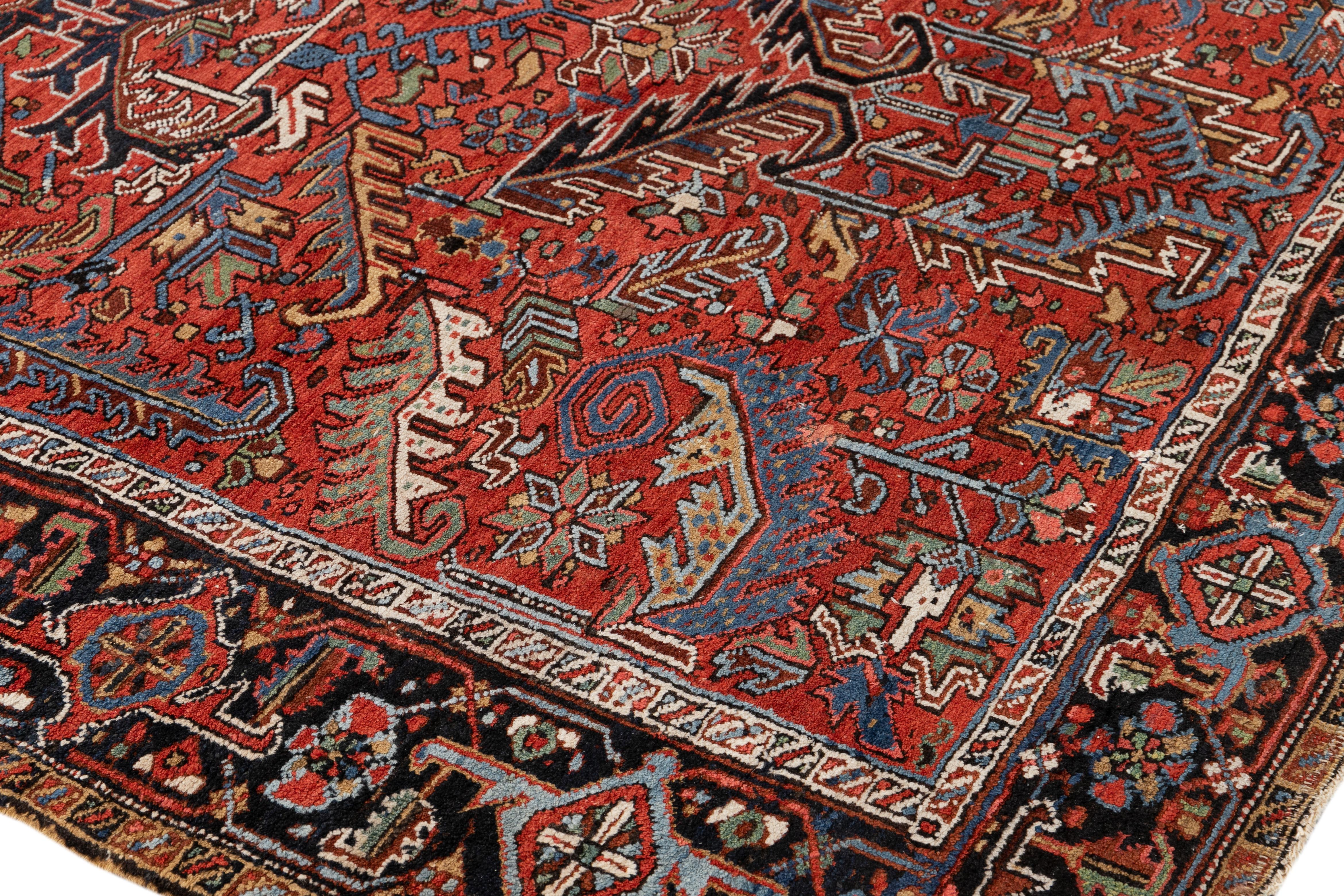 20th Century Antique Persian Heriz Red Wool Rug For Sale 2