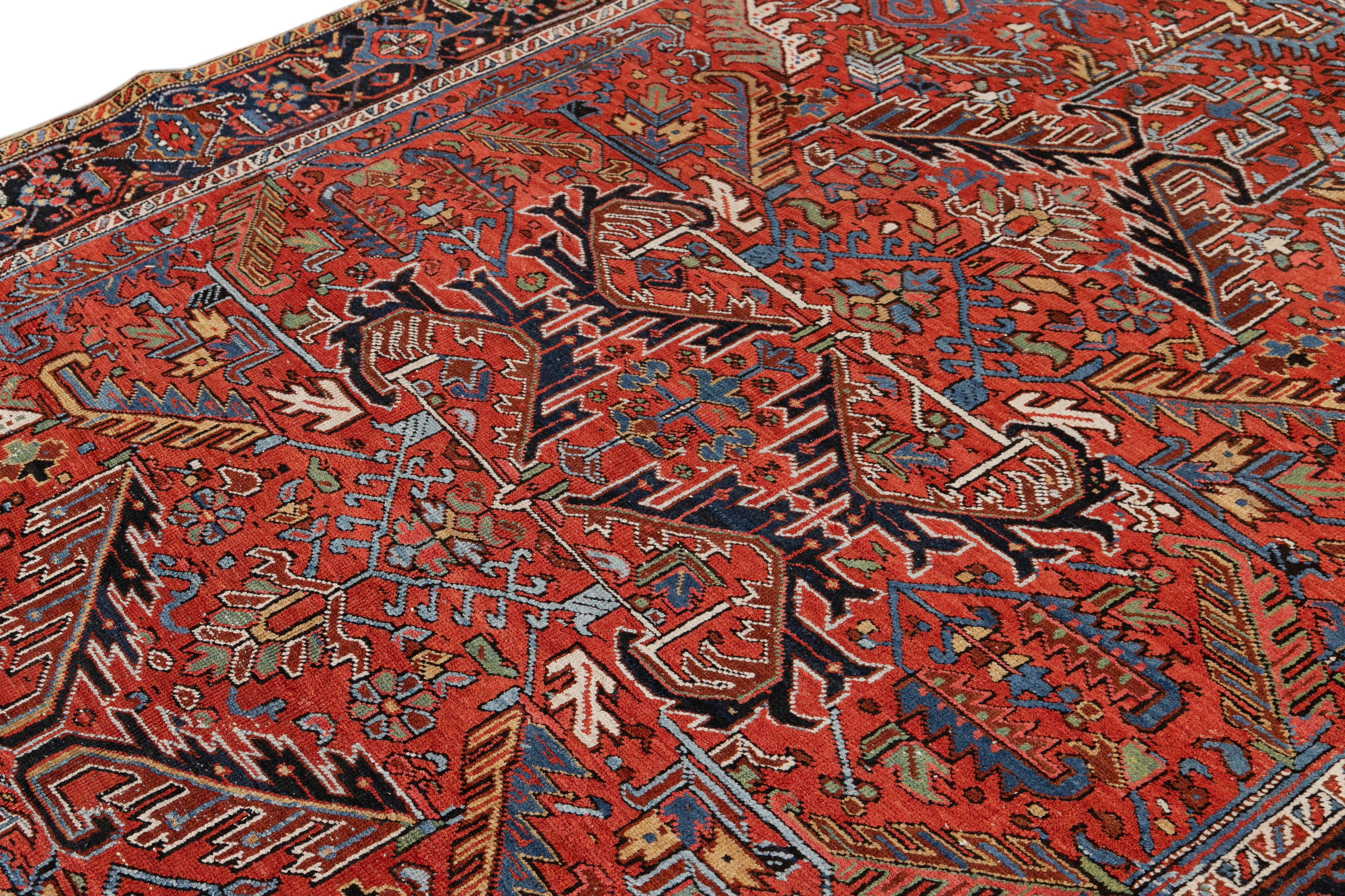20th Century Antique Persian Heriz Red Wool Rug For Sale 3