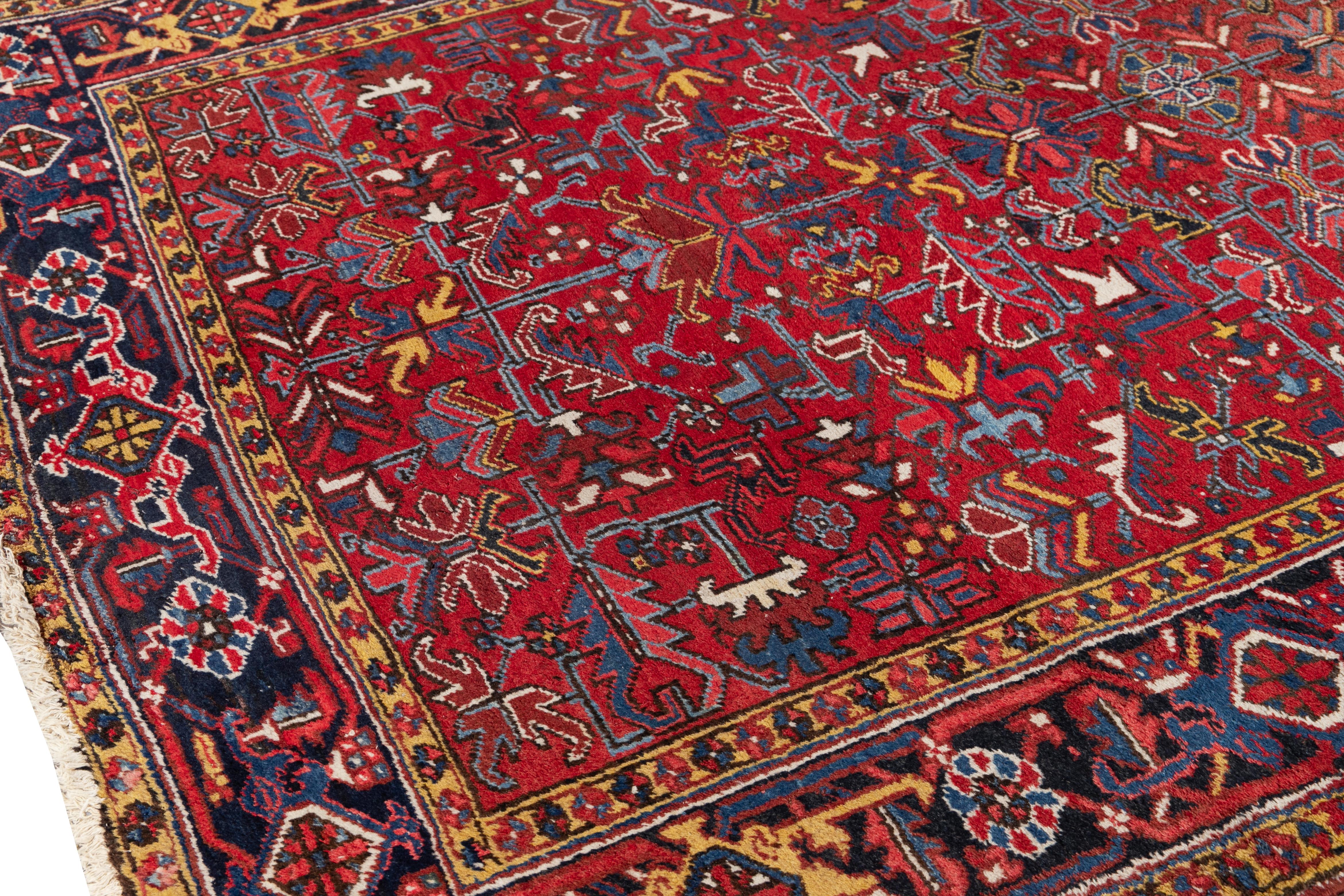Early 20th Century Antique Persian Heriz Red Wool Rug For Sale 4
