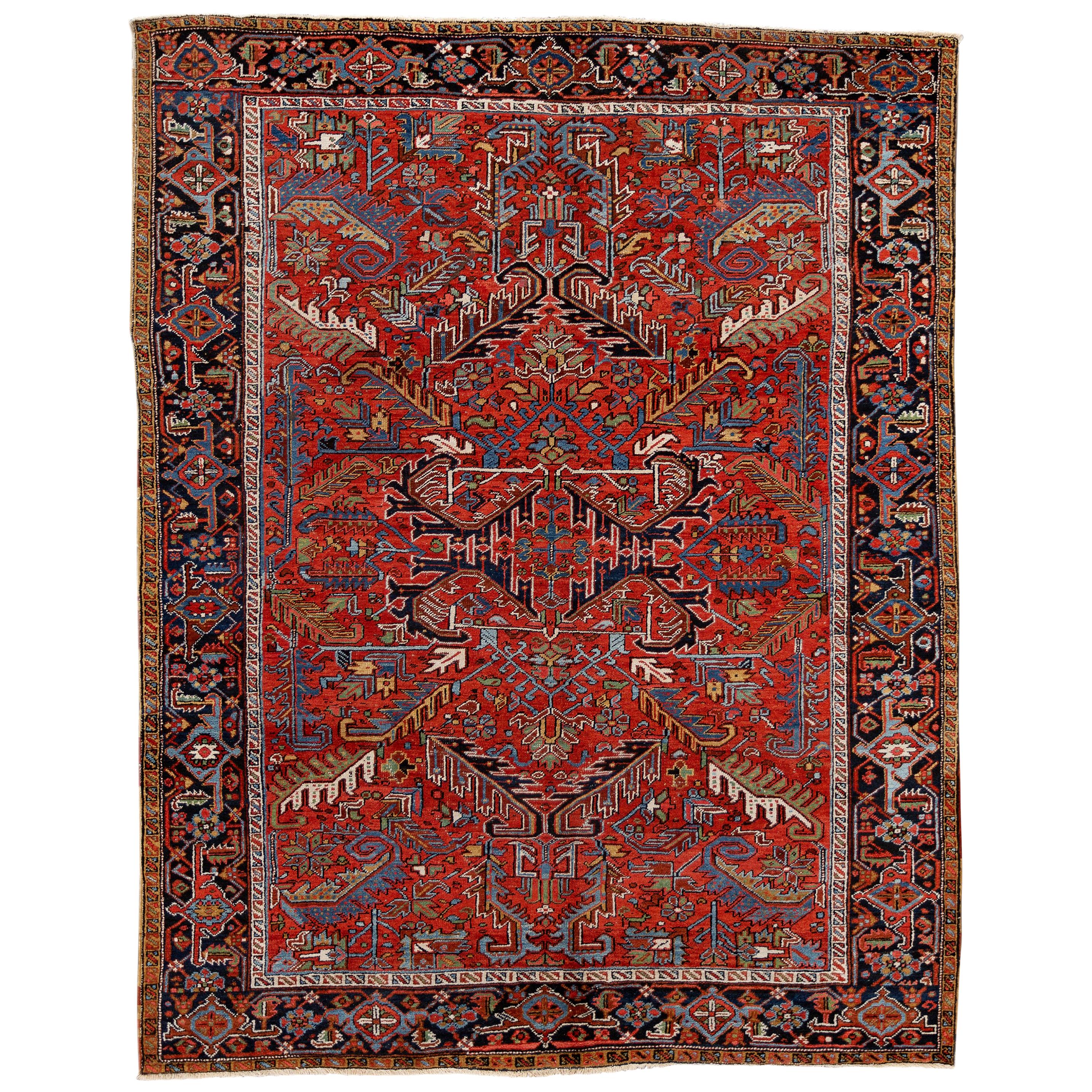 20th Century Antique Persian Heriz Red Wool Rug