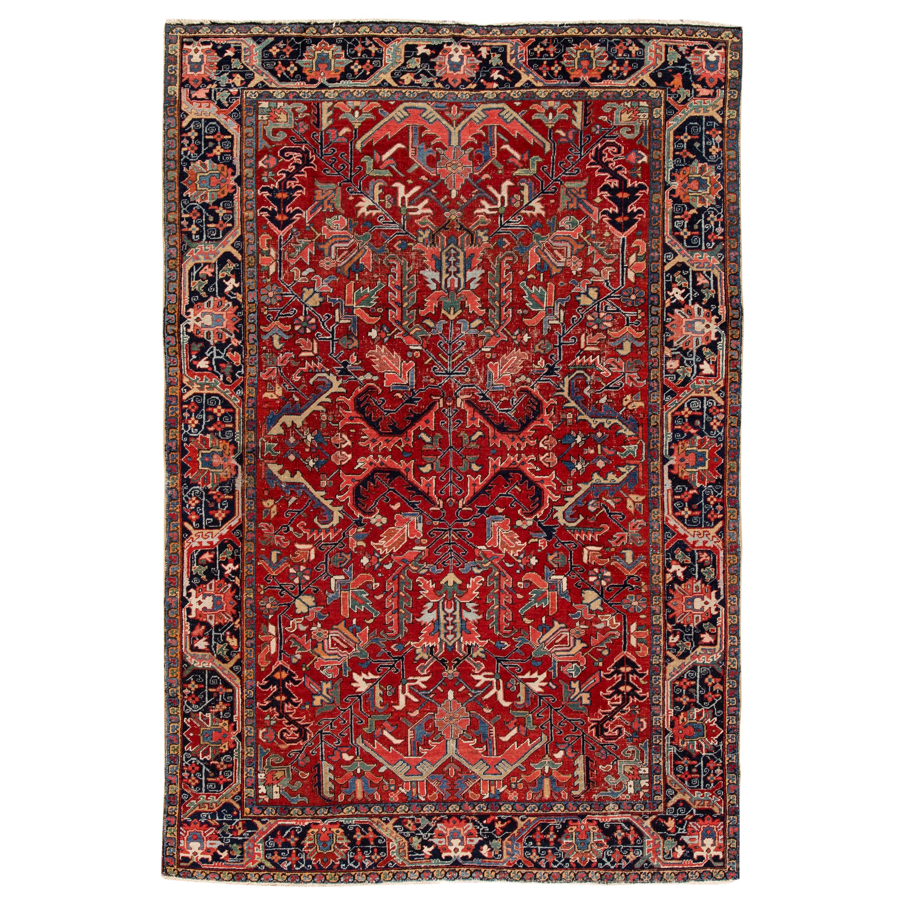 Early 20th Century Antique Persian Heriz Wool Rug For Sale