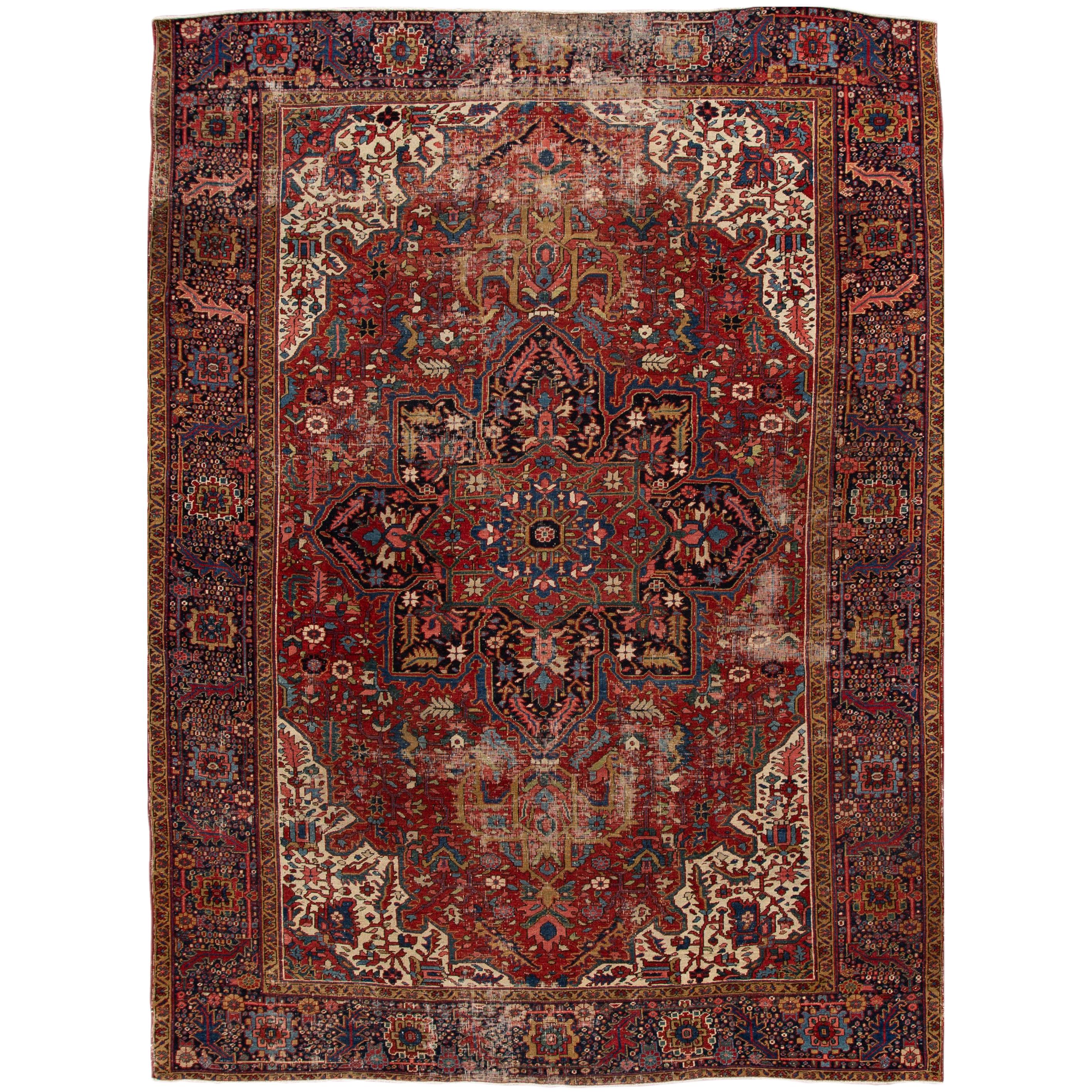 Early 20th Century Antique Persian Heriz Wool Rug