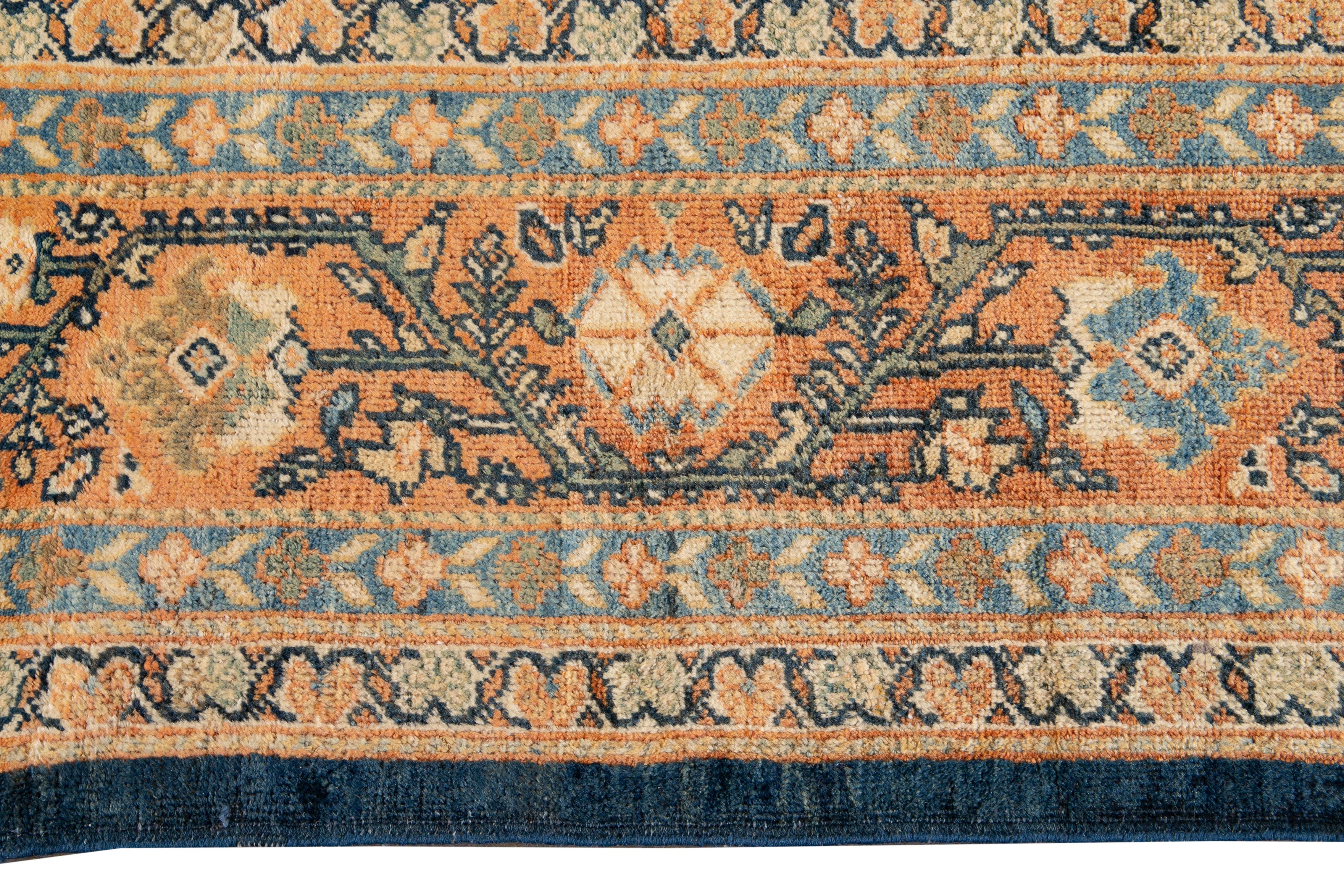 Oversize Antique Persian Mahal Blue Handmade Allover Floral Wool Rug For Sale 4