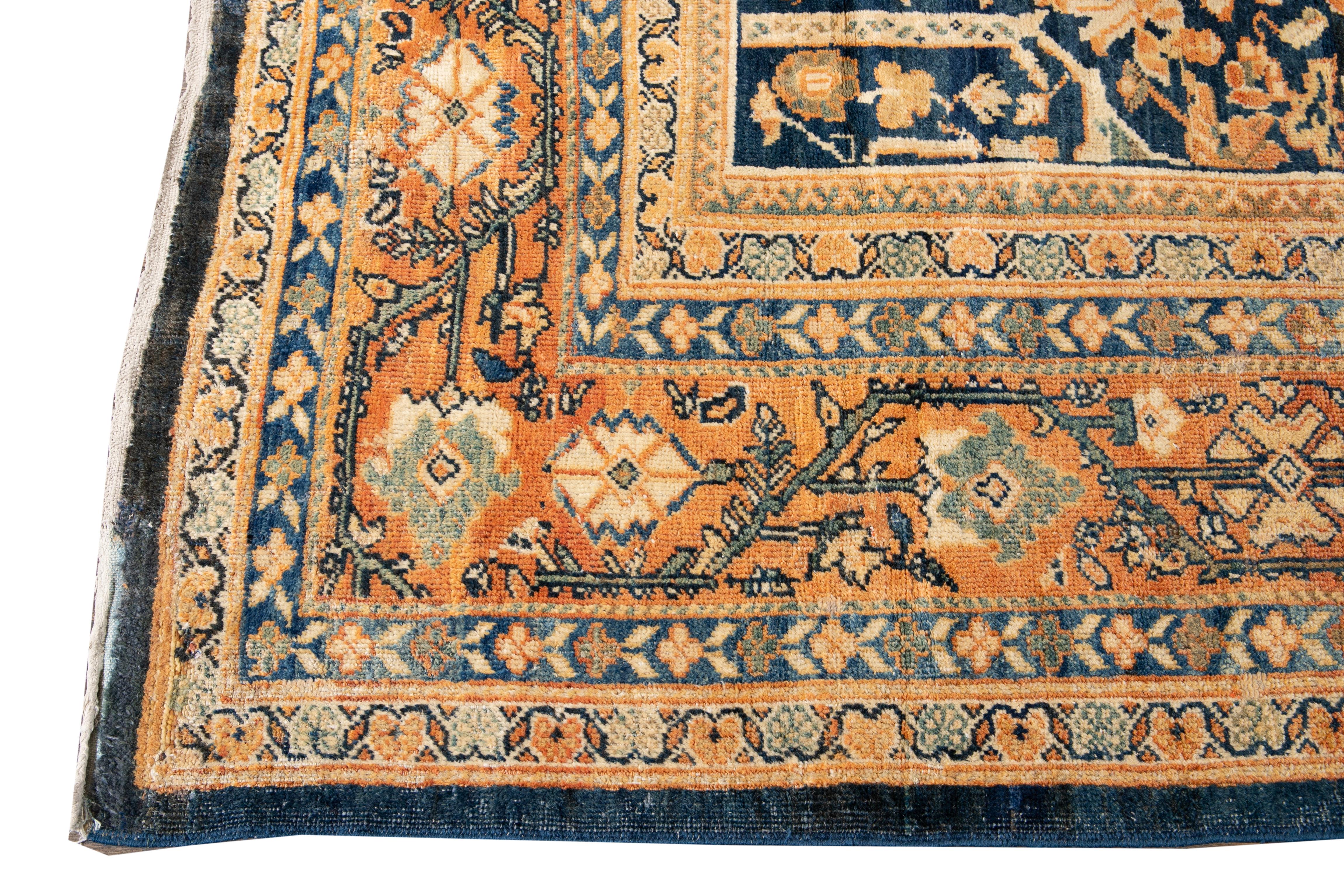 Oversize Antique Persian Mahal Blue Handmade Allover Floral Wool Rug For Sale 6