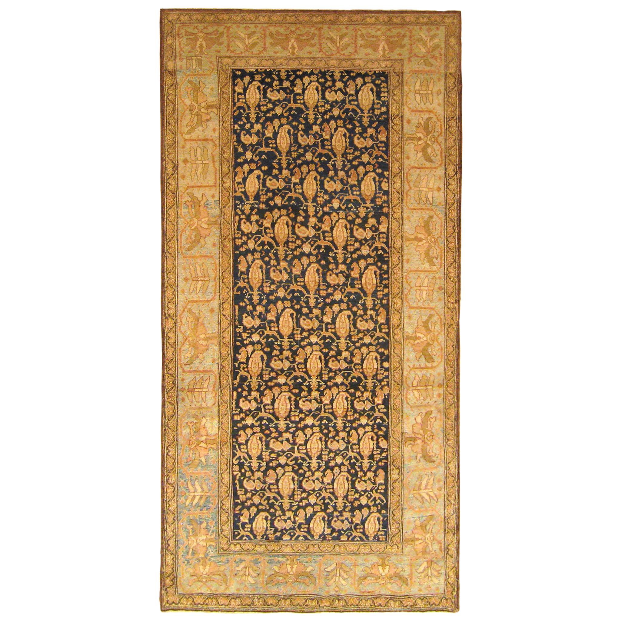 Antique Persian Malayer Oriental Rug, in Runner size, w/ Navy Field and Foliate