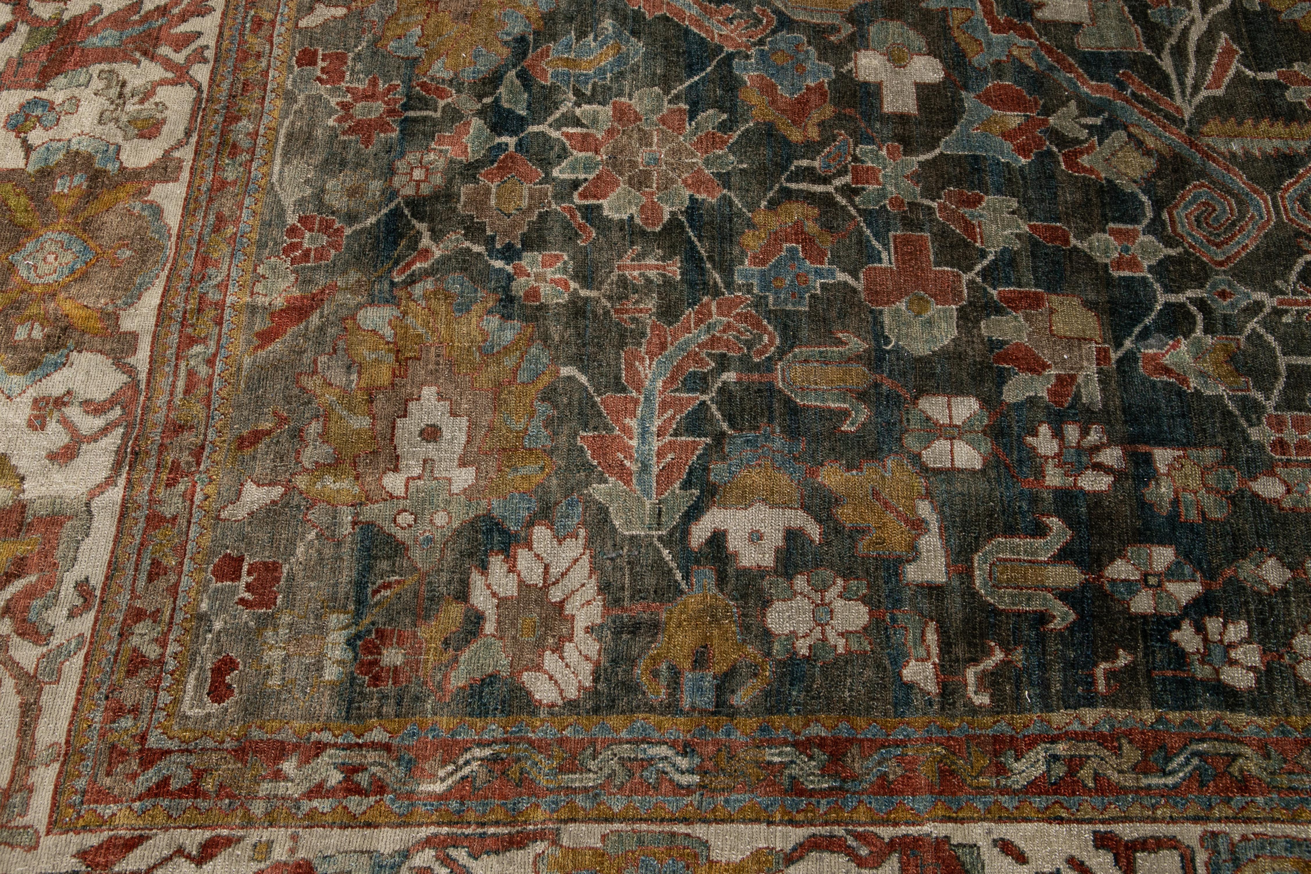 Early 20th Century Blue Antique Persian Malayer Rug For Sale 5
