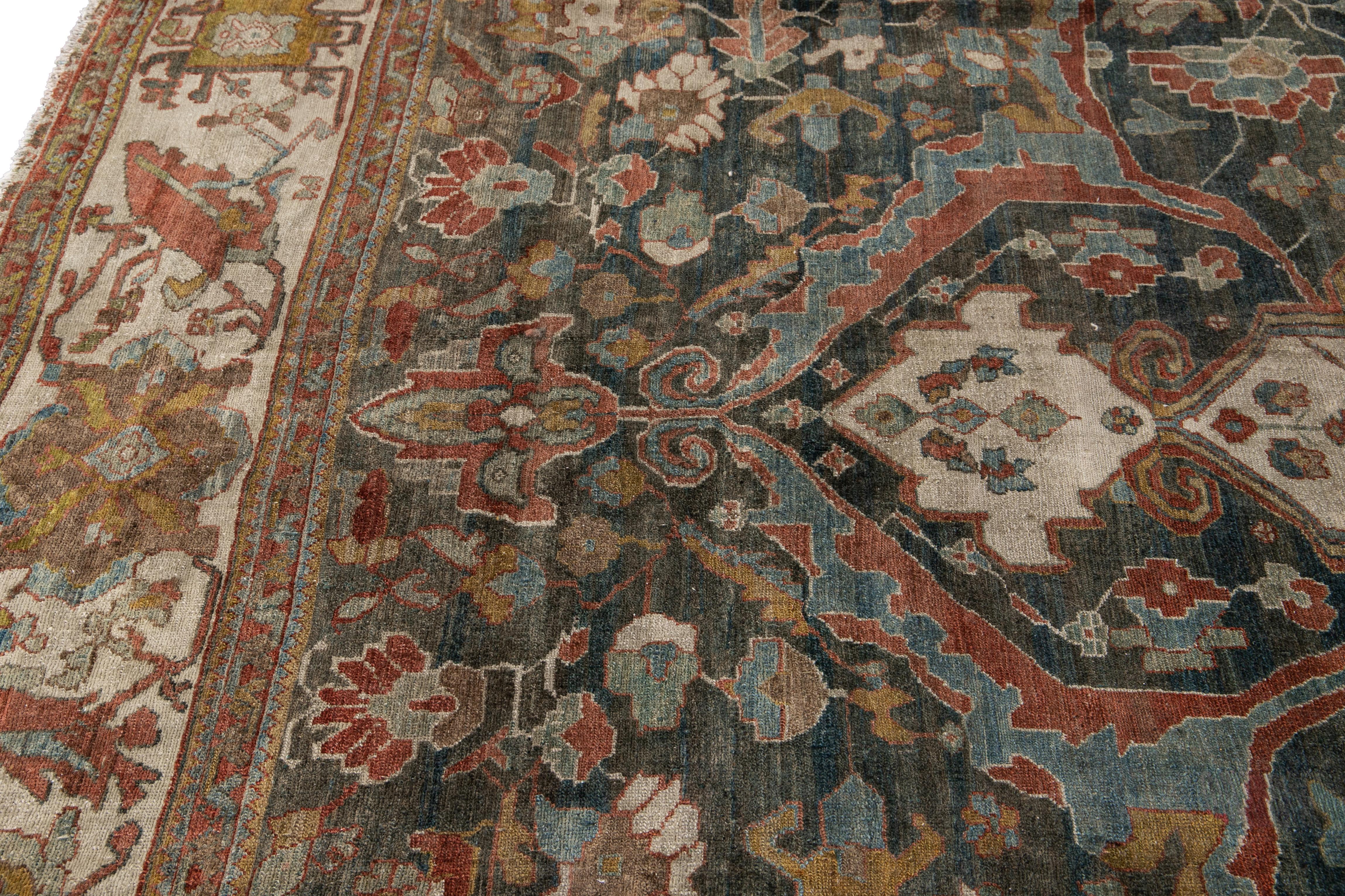 Early 20th Century Blue Antique Persian Malayer Rug For Sale 6