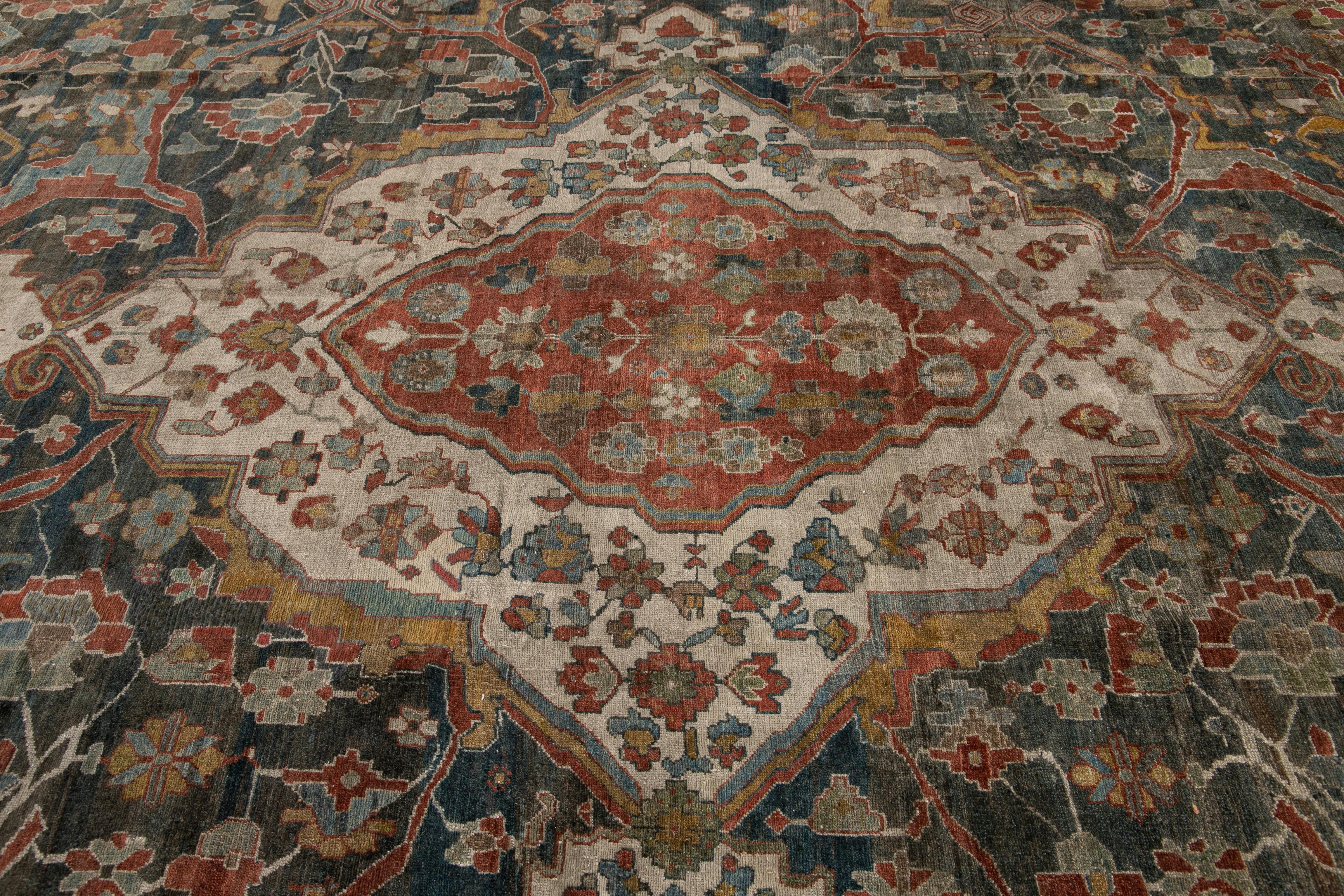 Early 20th Century Blue Antique Persian Malayer Rug For Sale 13