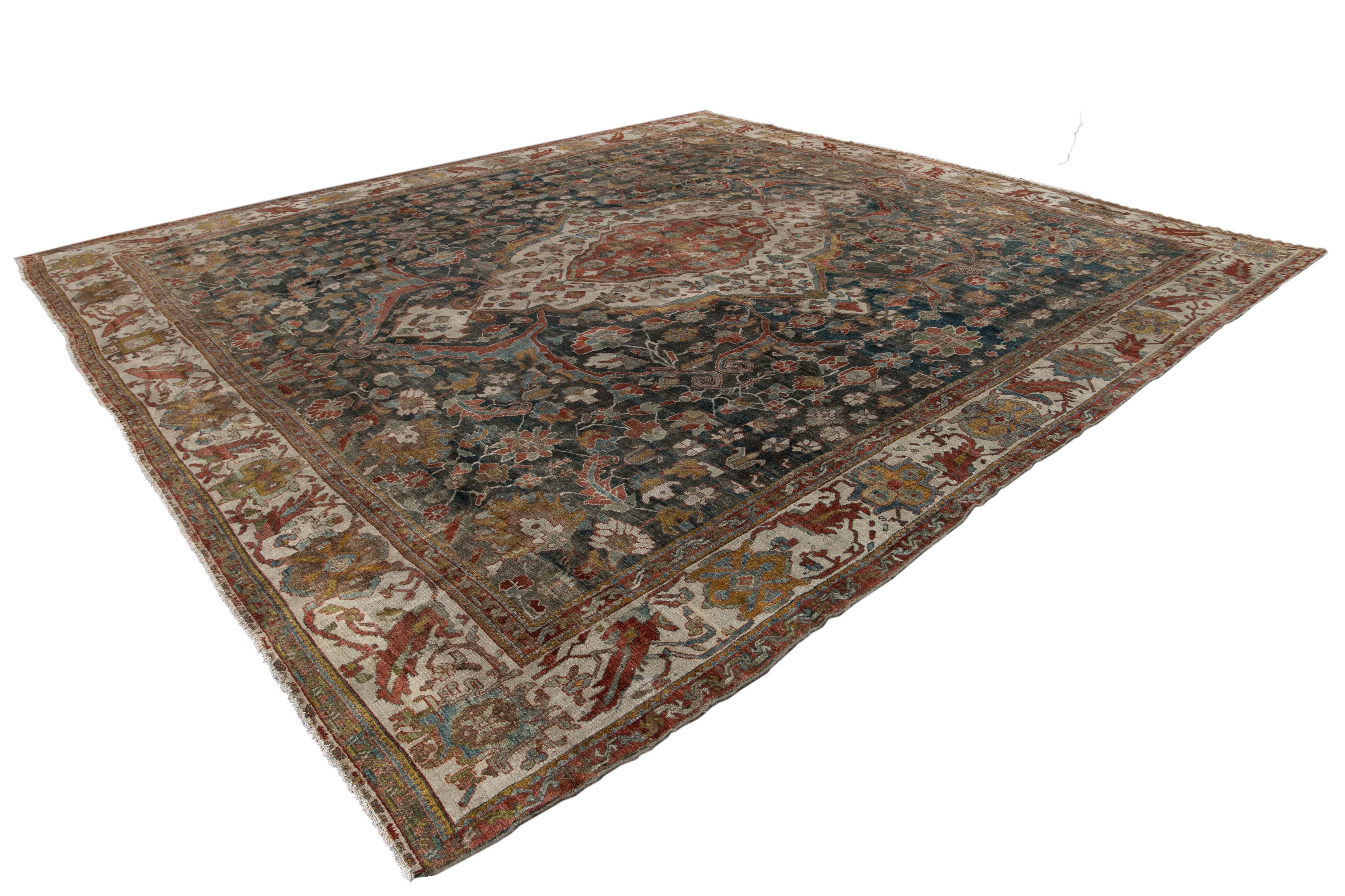 Early 20th Century Blue Antique Persian Malayer Rug For Sale 14