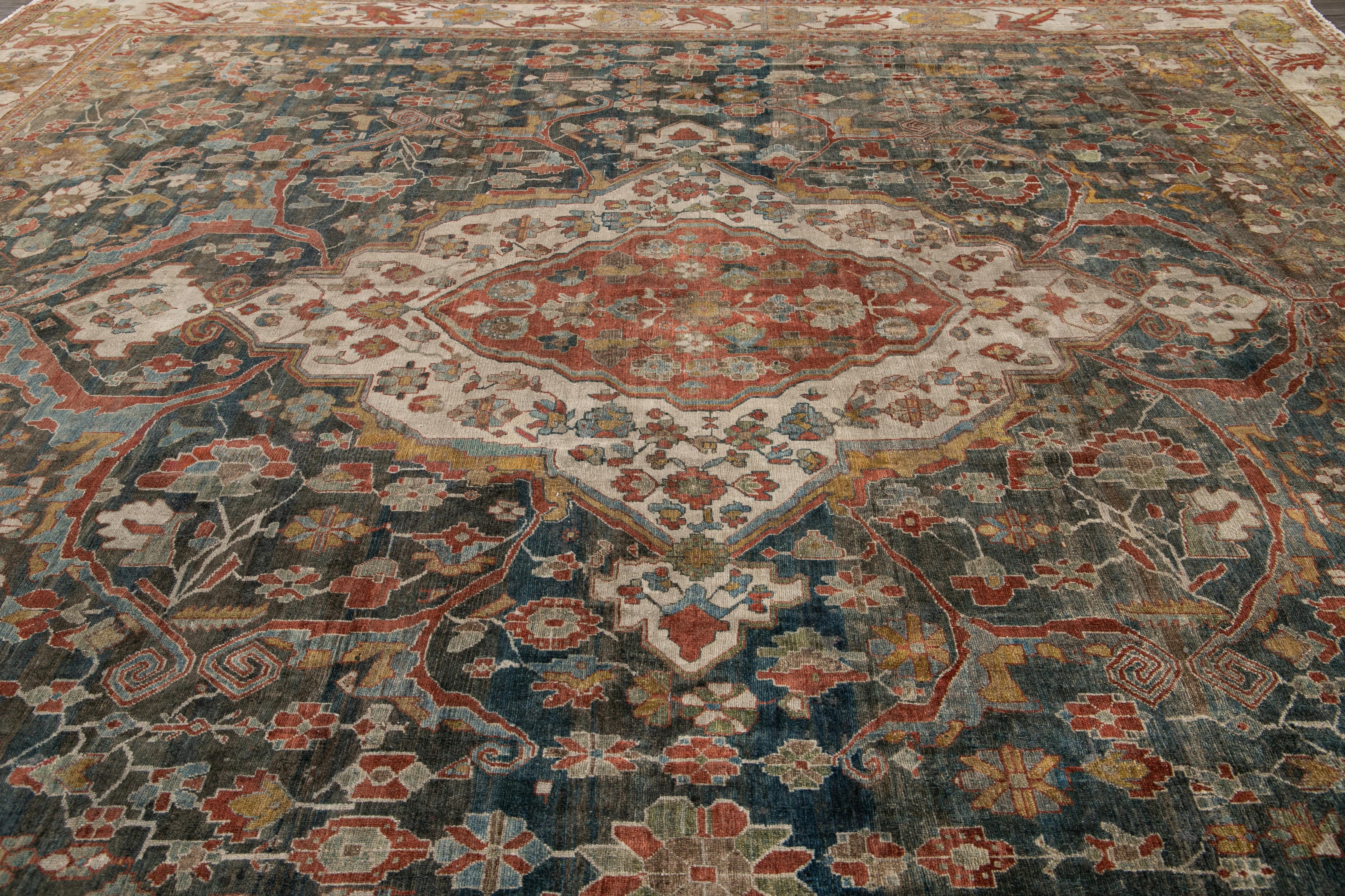 Hand-Knotted Early 20th Century Blue Antique Persian Malayer Rug For Sale
