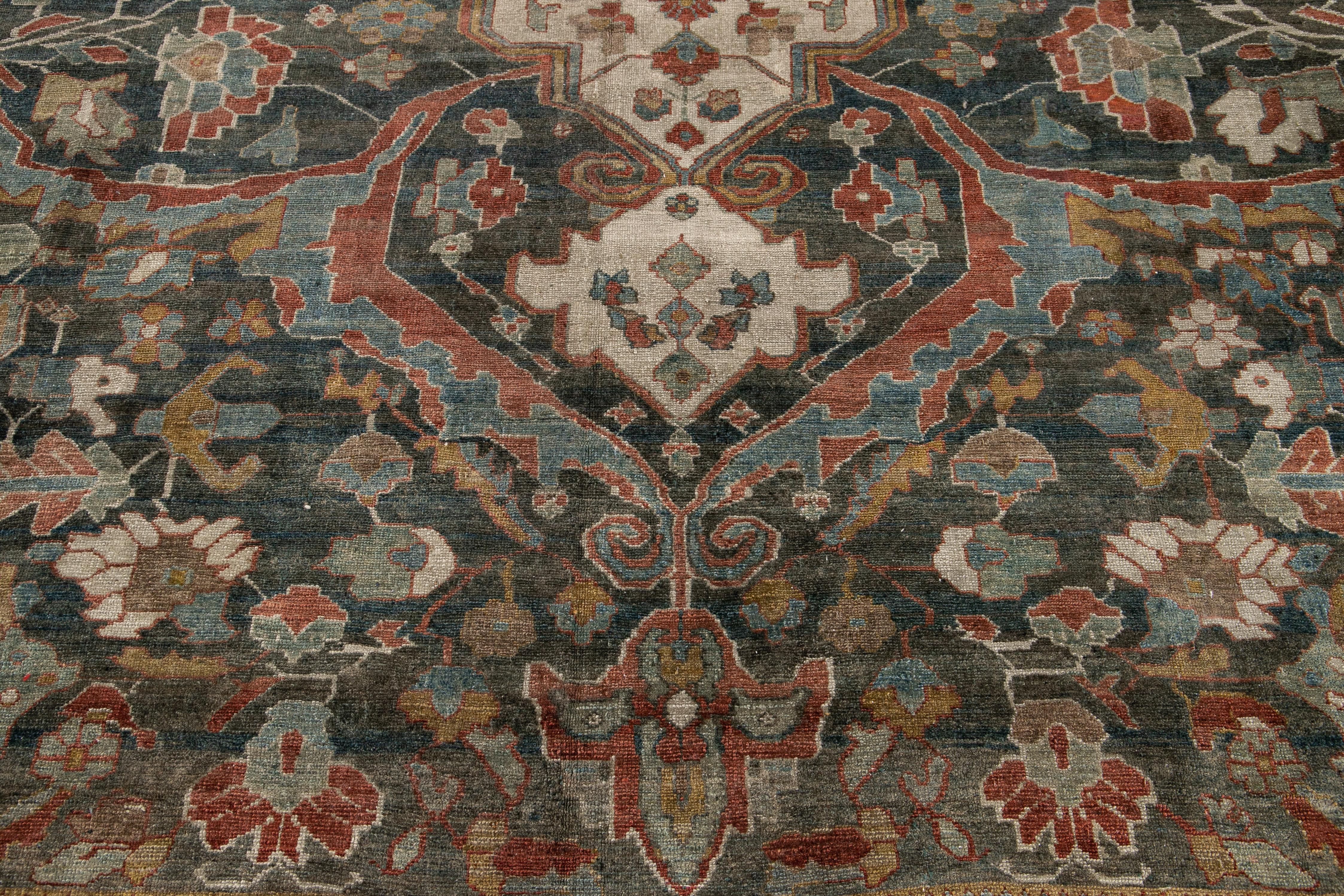 Early 20th Century Blue Antique Persian Malayer Rug For Sale 2