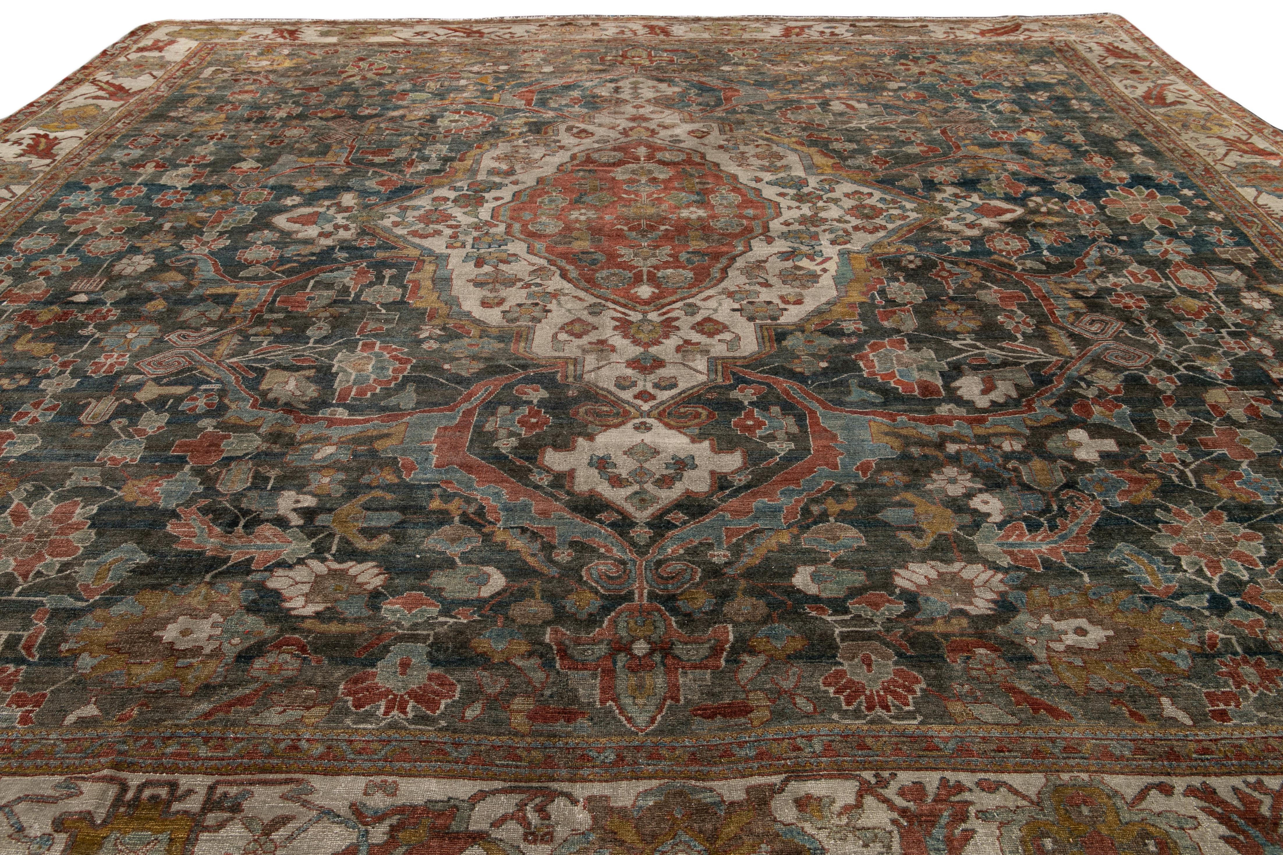 Early 20th Century Blue Antique Persian Malayer Rug For Sale 3