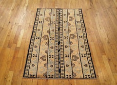 Antique Decorative Oriental Rug, in Small Size, Soft Colors, Symmetrical Stripes