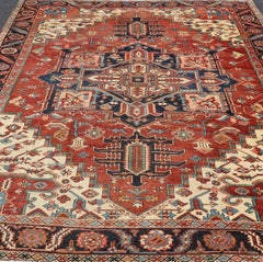 Early 20th Century Antique Persian Serapi Carpet with Stylized Geometric Motifs