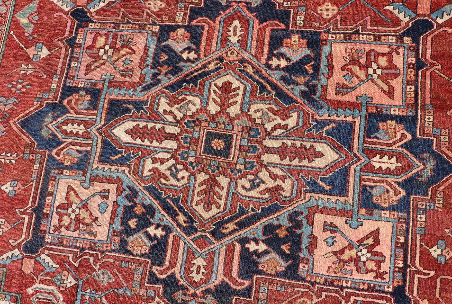 Early 20th Century Antique Persian Serapi Carpet with Stylized Geometric Motifs In Good Condition For Sale In Atlanta, GA