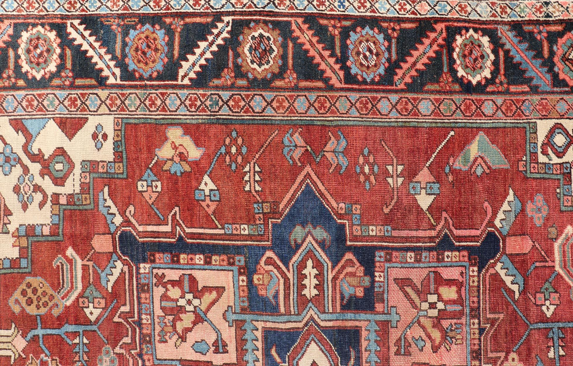 Wool Early 20th Century Antique Persian Serapi Carpet with Stylized Geometric Motifs For Sale