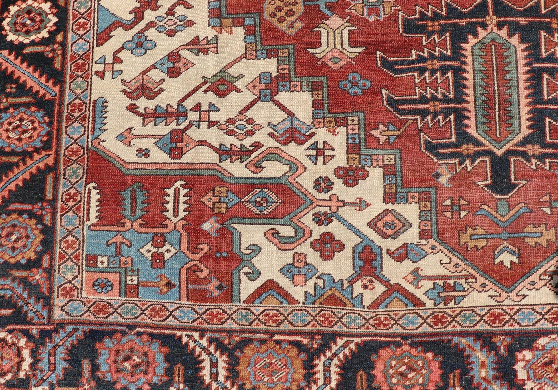 Early 20th Century Antique Persian Serapi Carpet with Stylized Geometric Motifs For Sale 1