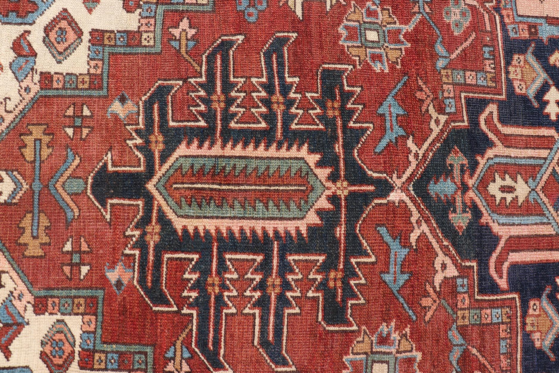 Early 20th Century Antique Persian Serapi Carpet with Stylized Geometric Motifs For Sale 2