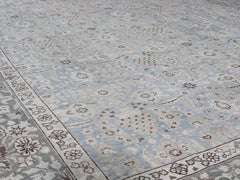 Alfombra Persa Antigua Tabriz Anudada a Mano Azul De Principios Del Siglo XX