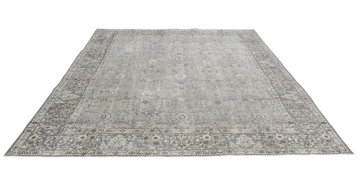 Hand-Knotted Early 20th Century Antique Persian Tabriz Hand Knotted Blue Rug For Sale