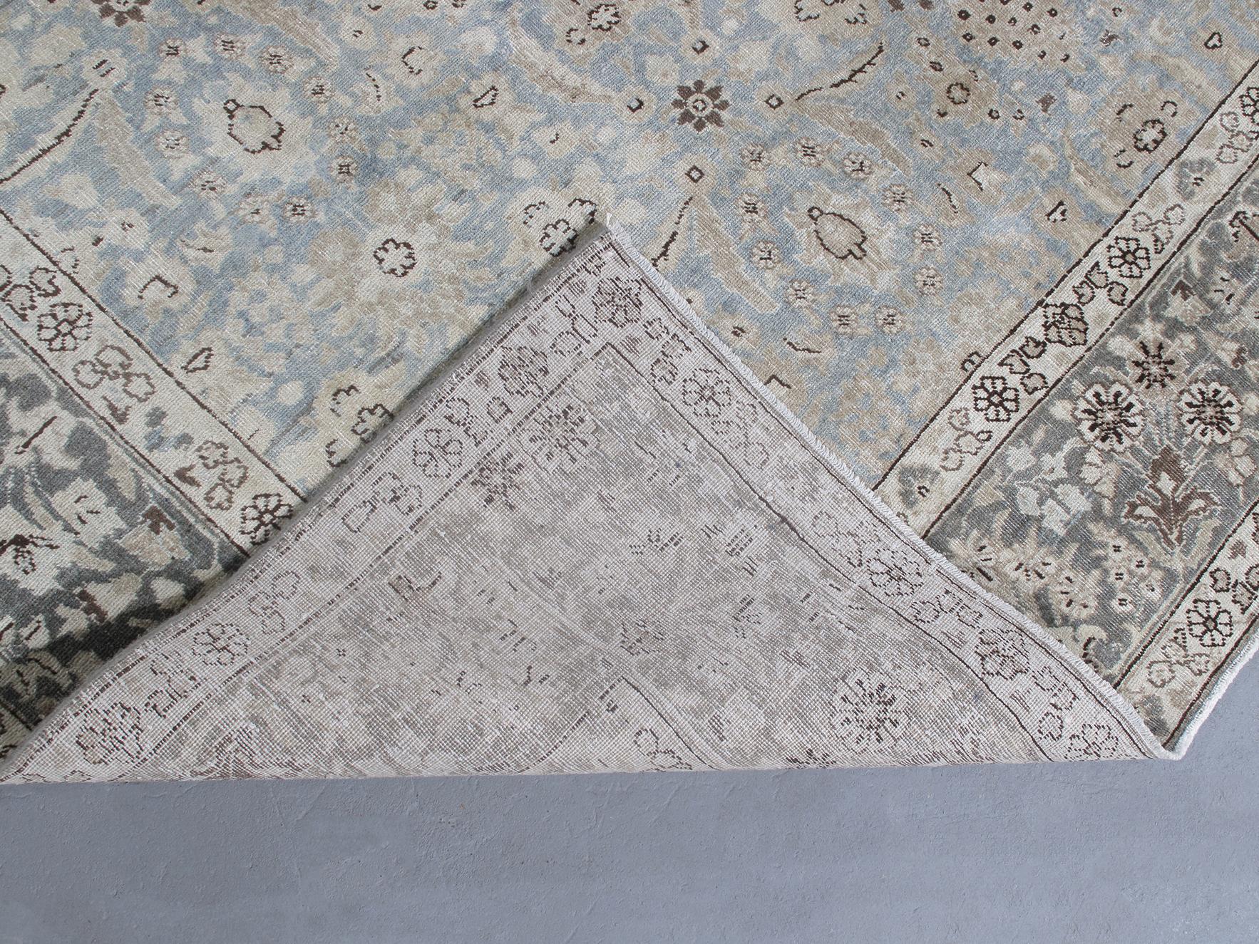 Early 20th Century Antique Persian Tabriz Hand Knotted Blue Rug For Sale 1