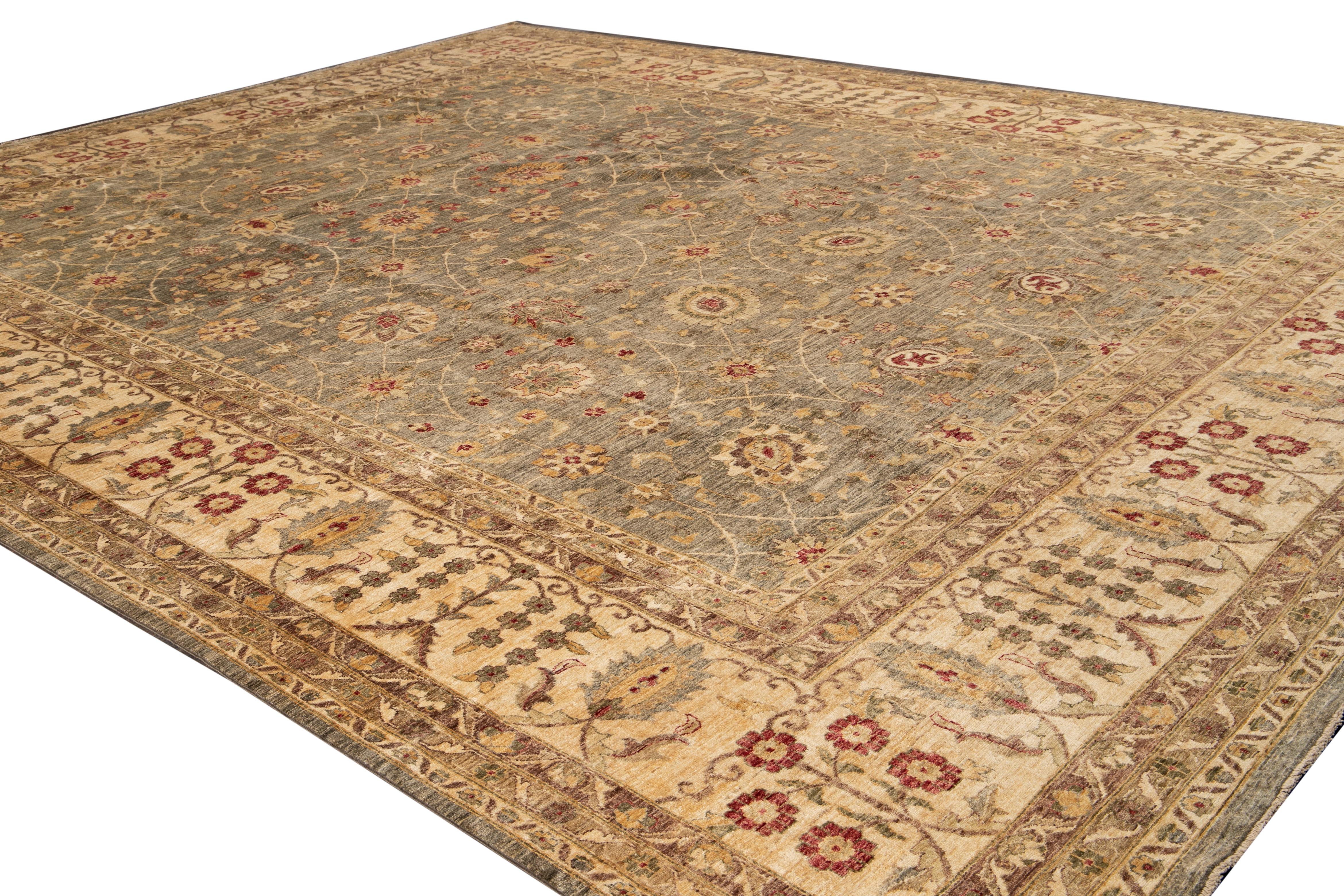 Early 20th Century Antique Peshawar Oversize Wool Rug For Sale 6