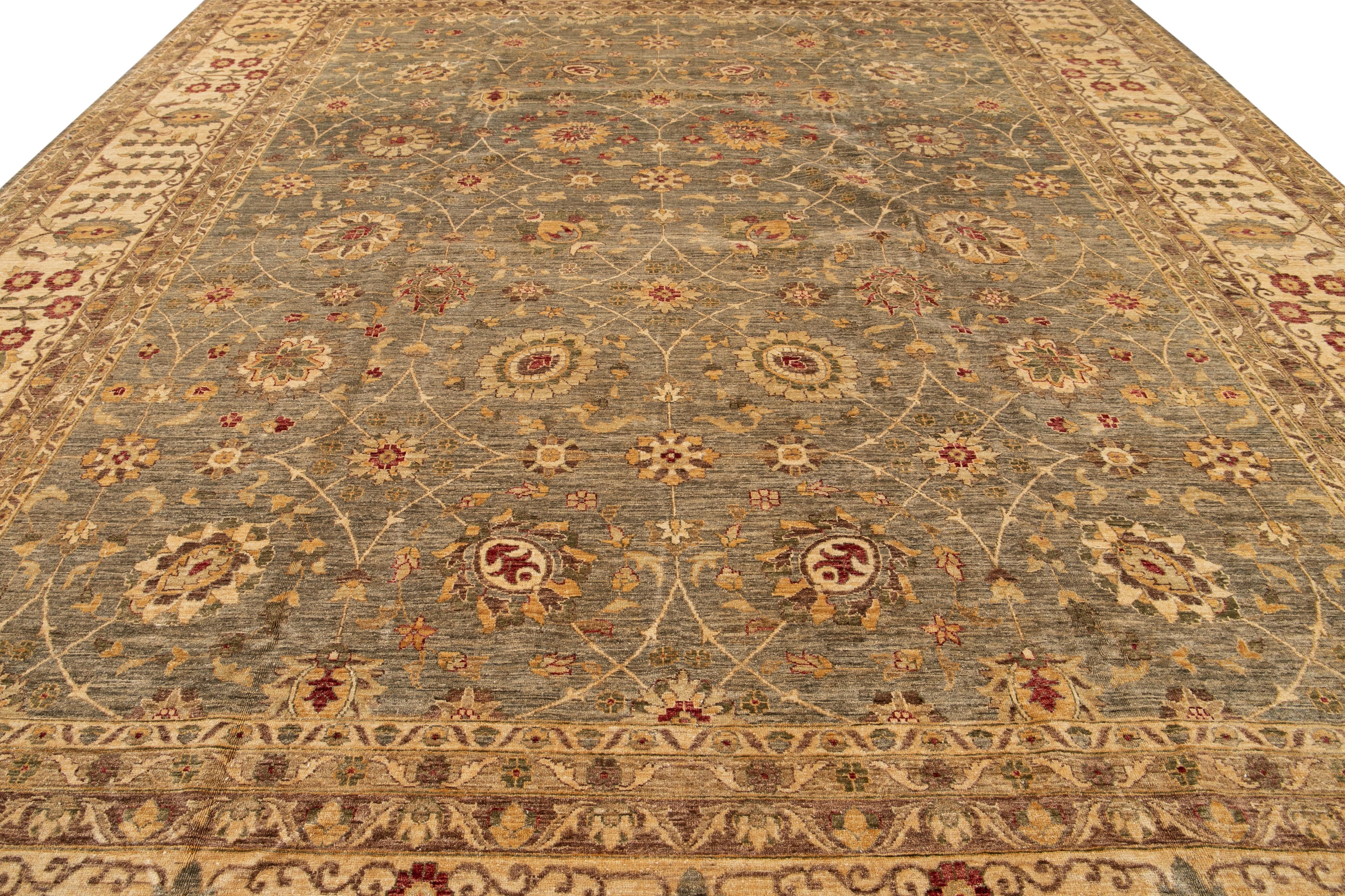 Early 20th Century Antique Peshawar Oversize Wool Rug For Sale 9