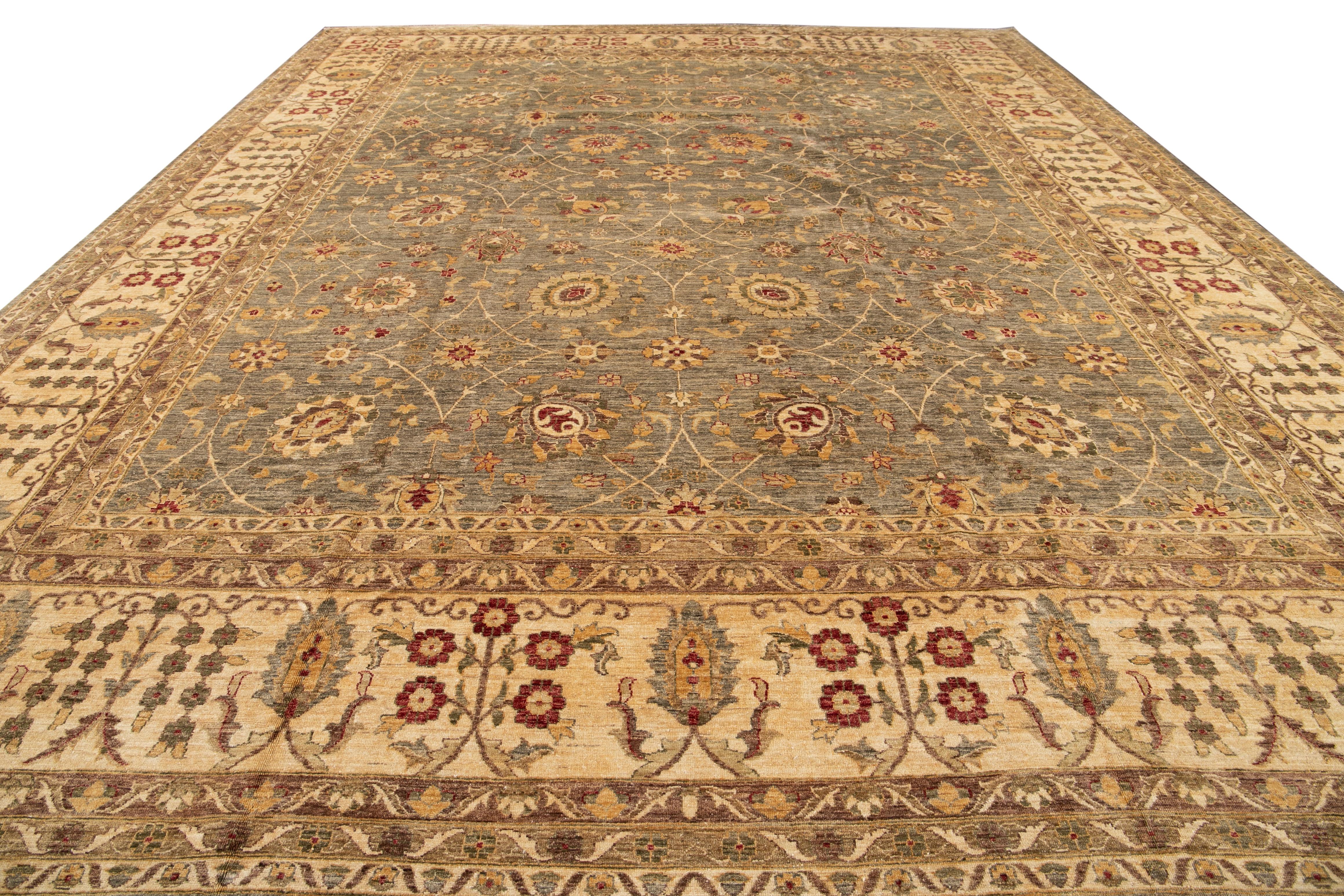 Early 20th Century Antique Peshawar Oversize Wool Rug For Sale 11