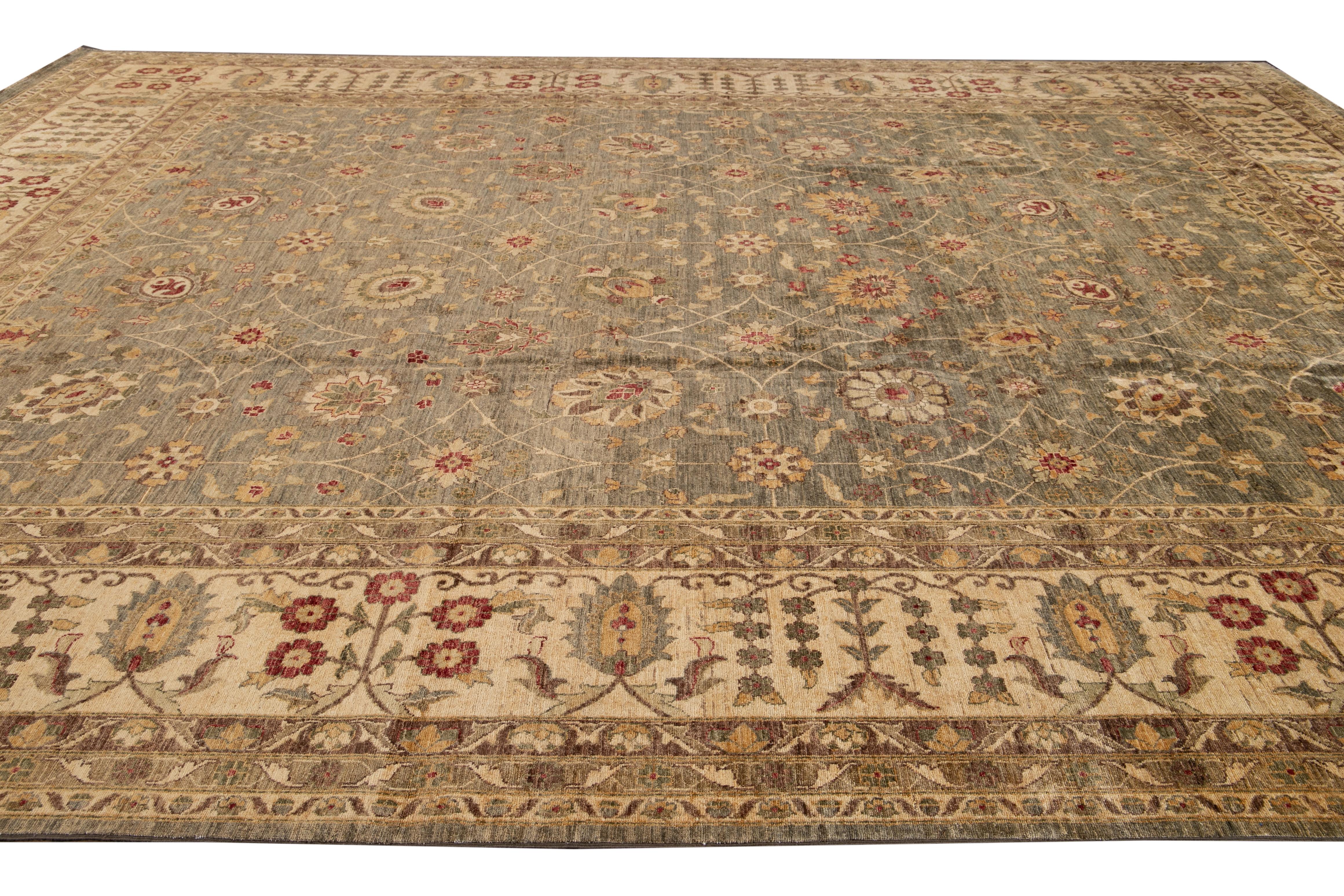Early 20th Century Antique Peshawar Oversize Wool Rug For Sale 5