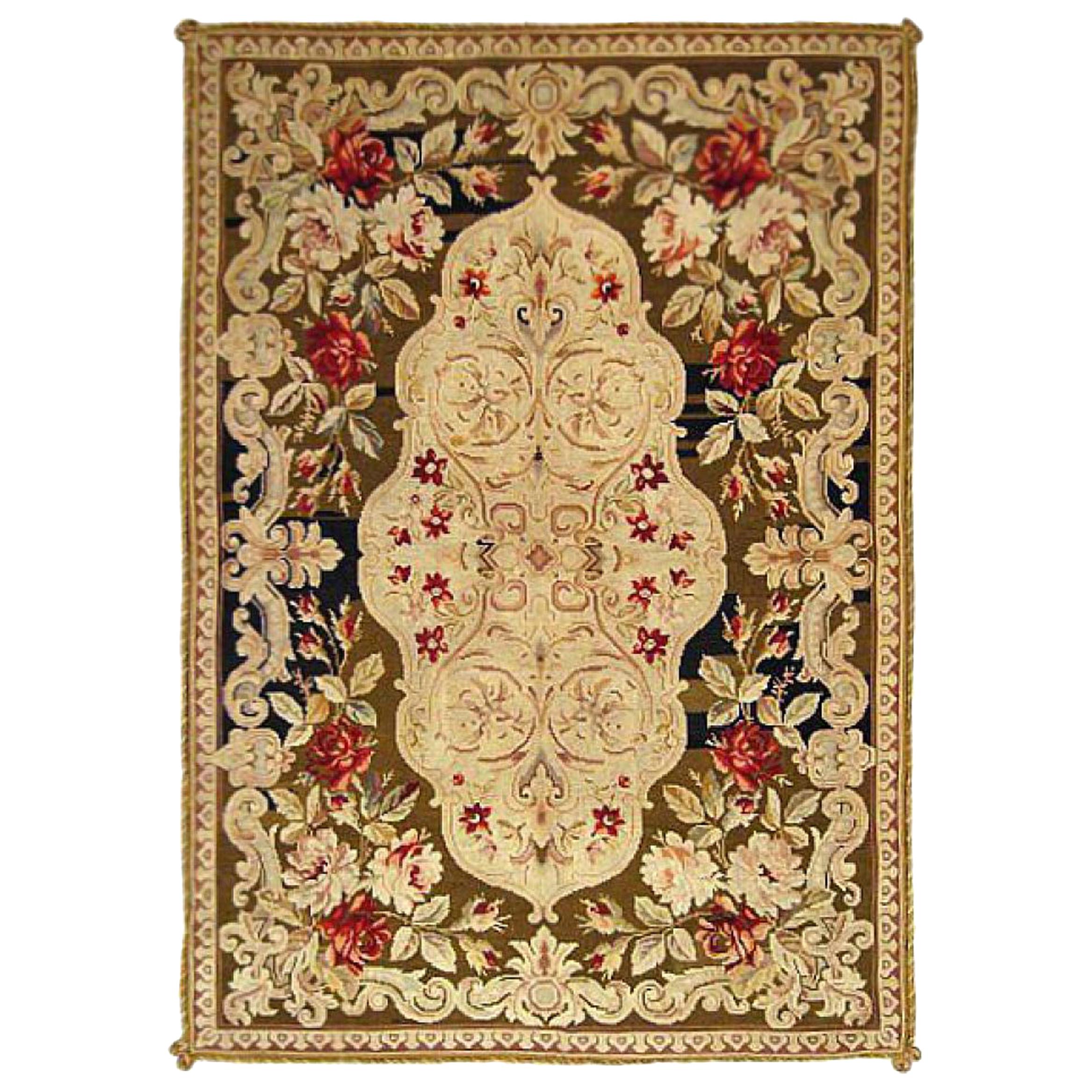 Antique Decorative Portuguese Flatweave Wool Needlepoint Rug, in Small size For Sale
