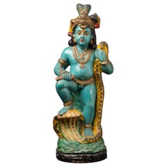 Early 20th century Antique pottery Krishna statue from India
