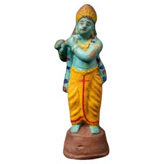 Early 20th century Antique pottery Krishna statue from India