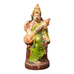 Early 20th century Antique pottery Saraswati statue from India