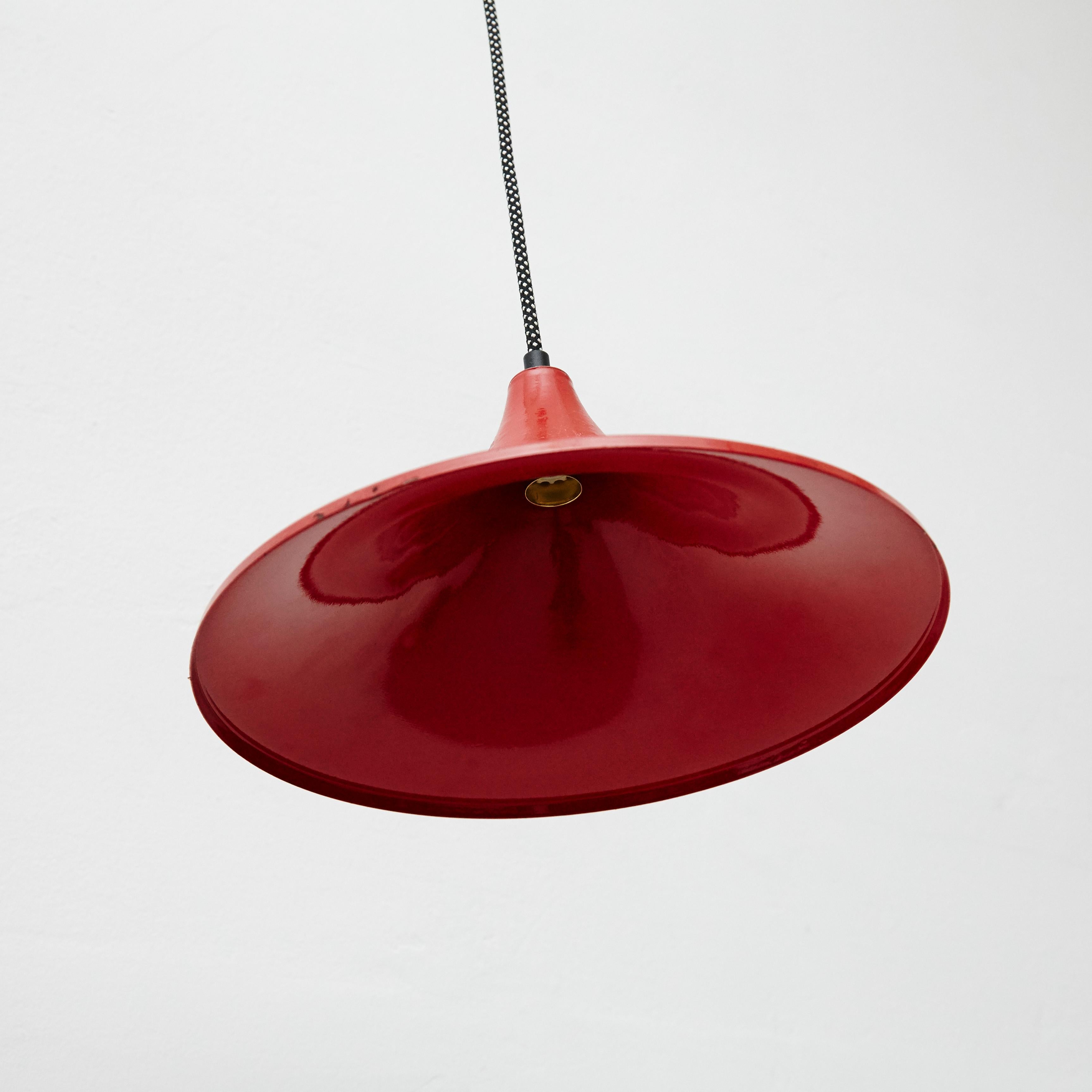 Mid-Century Modern Early 20th Century Antique Red Brass Ceiling Lamp