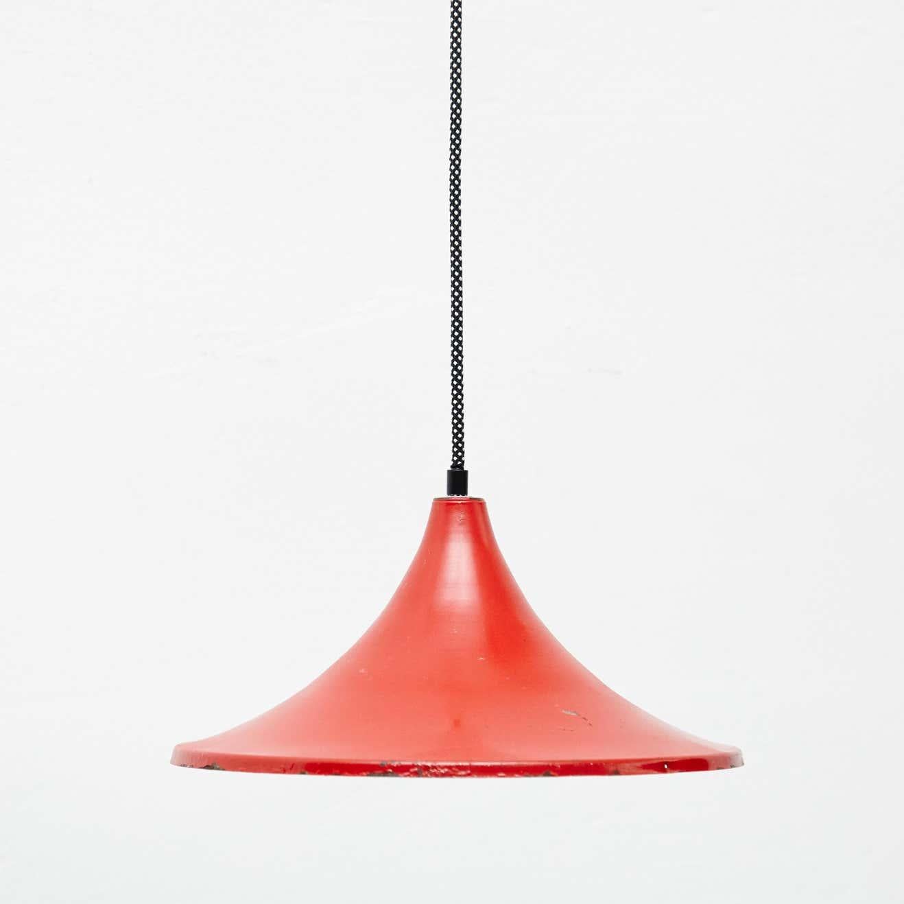 Mid-Century Modern Early 20th Century Antique Red Metal Ceiling Lamp For Sale